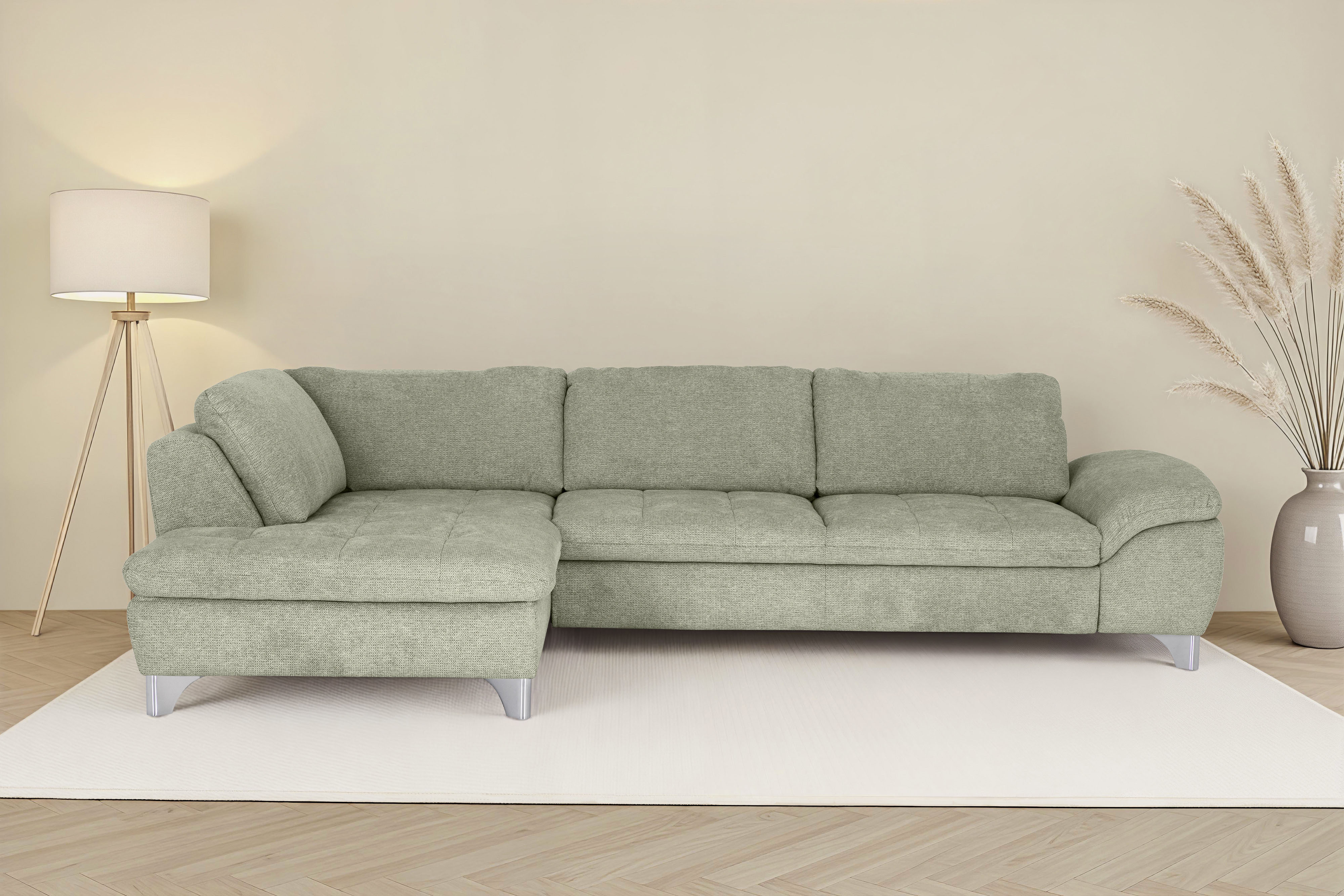 Die PlanBar Ecksofa "Ottomane MP-IN14007 L-Form, Breite 306 cm" wahlweise mit Schlaffunktion und verstellbaren Kopfstützen