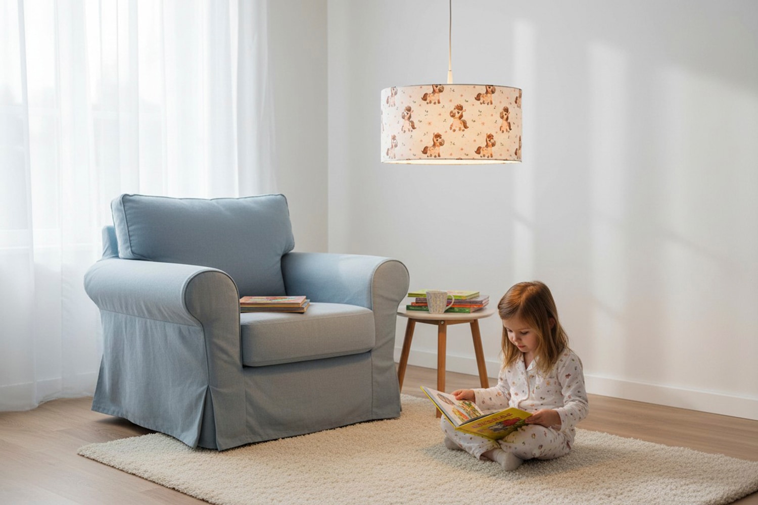 niermann Hängeleuchte »Stoff-Pendelleuchte mit Motiv "Pony Paula", Kinderzimmer, Kinderlampe« E27 1 Stk. Stoffschirm, höhenverstellbare Pendelaufhängung, Made in Germany