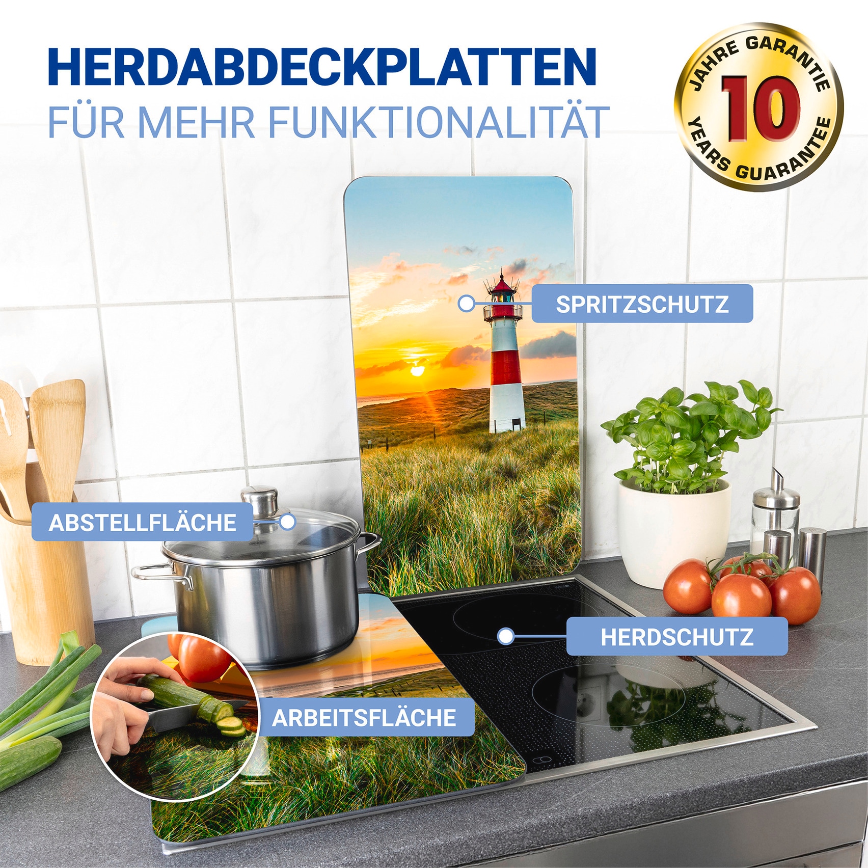 WENKO Herd-Abdeckplatte »Universal Modell Leuchtturm«, (Set, 2 tlg.), Herdabdeckung für alle Herdarten, kratzfest, mit rutschfesten Füßen