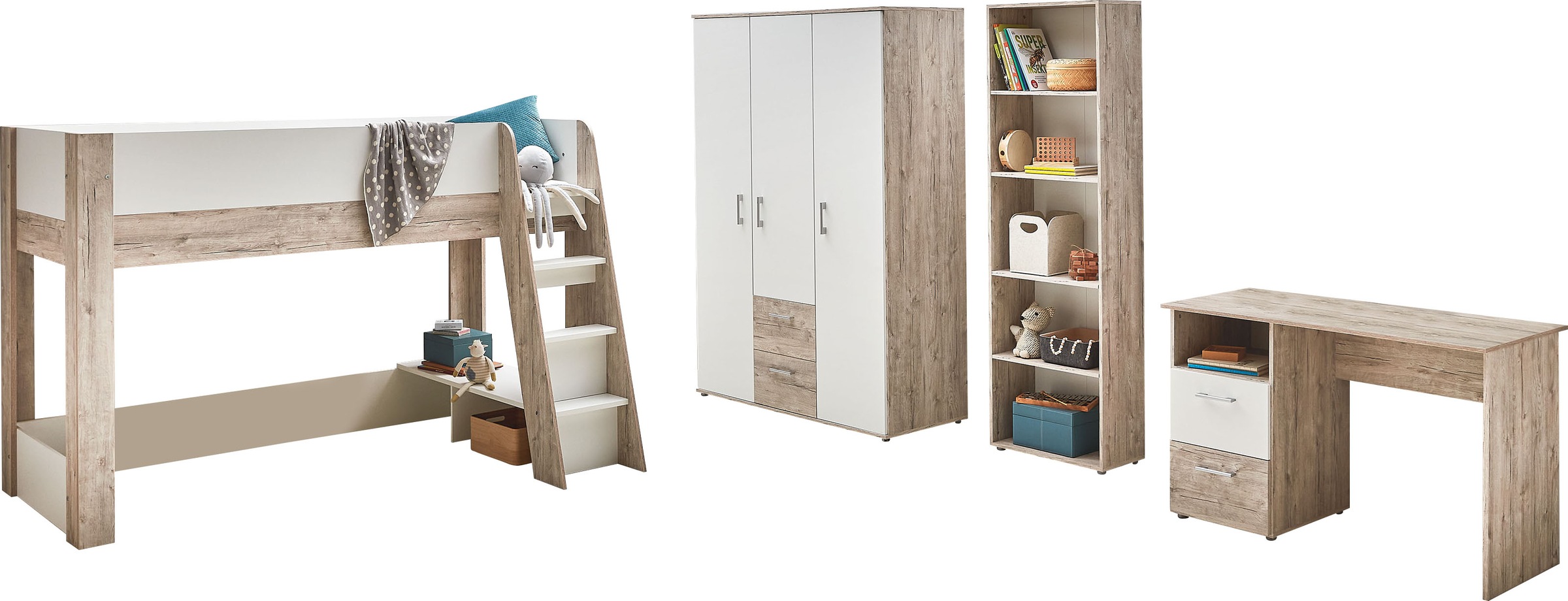 Home affaire Jugendzimmer-Set "Schulkind Set "Rieke"" 4 Stk. tlg. Hochbett, günstig online kaufen