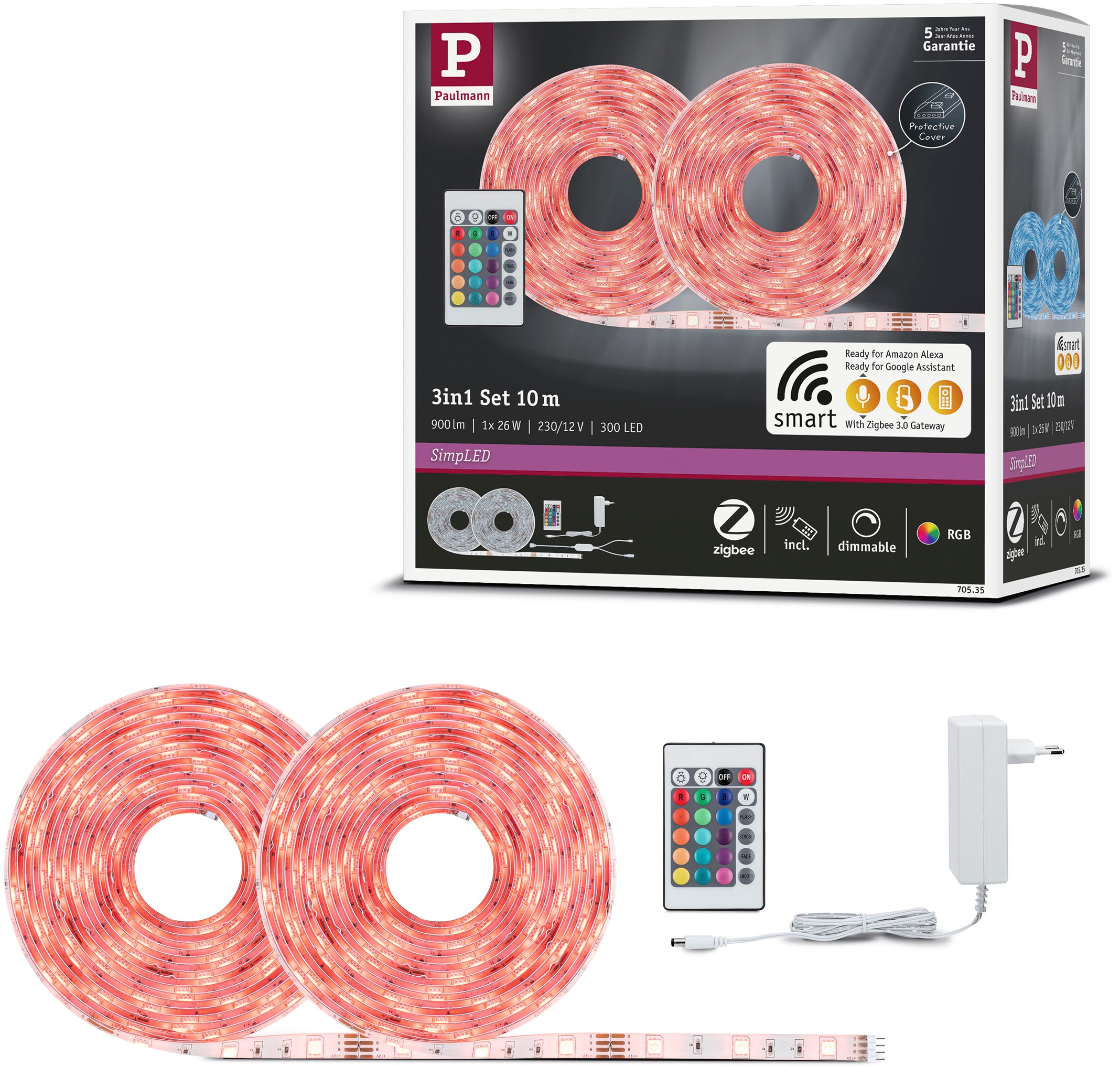 PAULMANN LED-Streifen "SimpLED Stripe Set 10m 230/12V DC Weiß Metall Kunststoff", Flammen 1 Stk., weiß, Küche, Lichterketten, RGB Zigbee