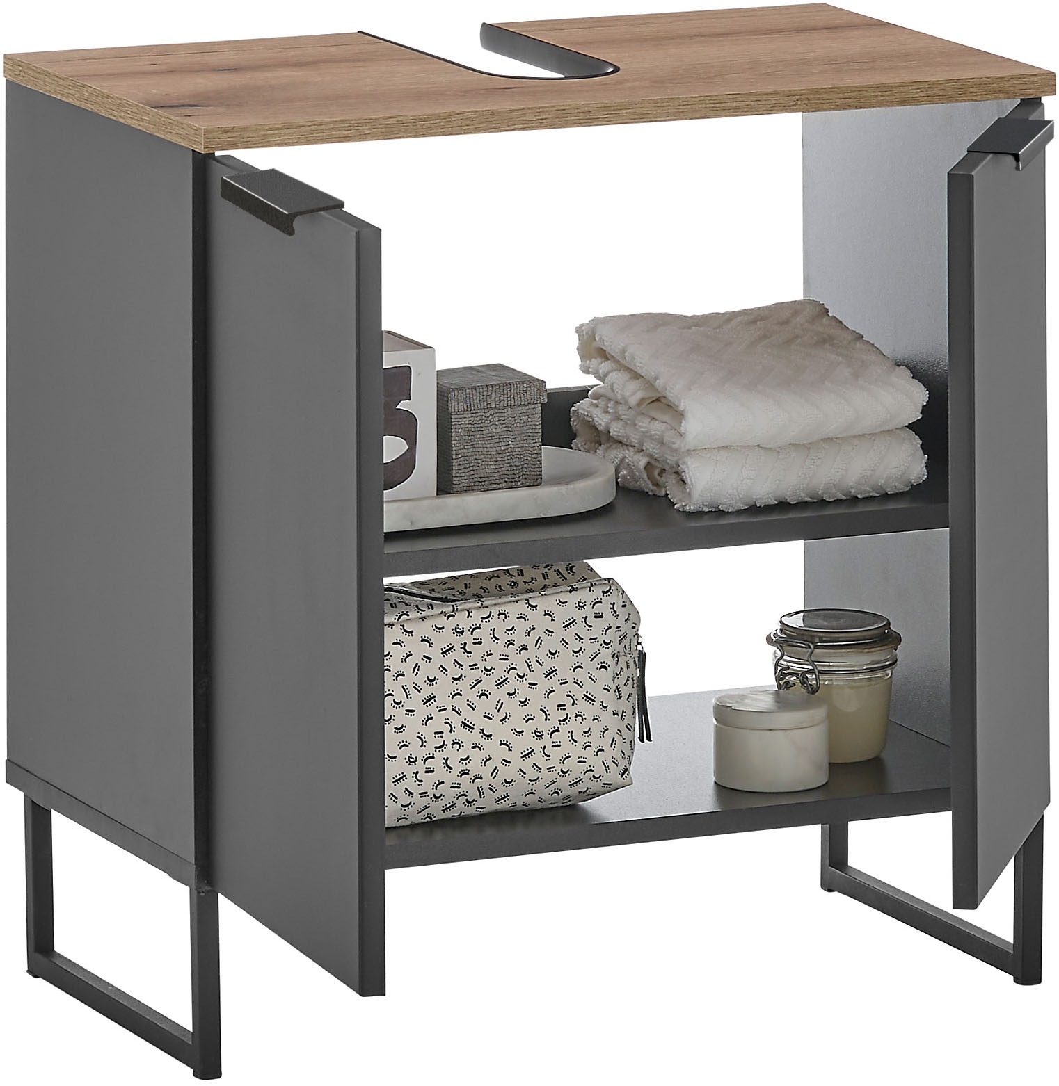 BASIC by Balculina Waschbeckenunterschrank »Denver Waschbeckenunterschrank, Badezimmerschrank 60x60x35«, (1 St.), Breite 60 cm, Tür L/R montierbar, Softclose