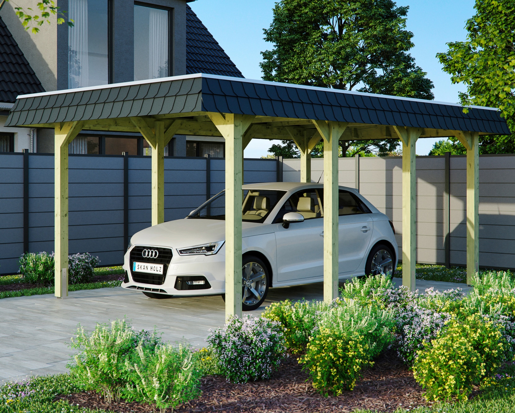 Skanholz Einzelcarport "Spreewald" Massivholz 285 cm grün