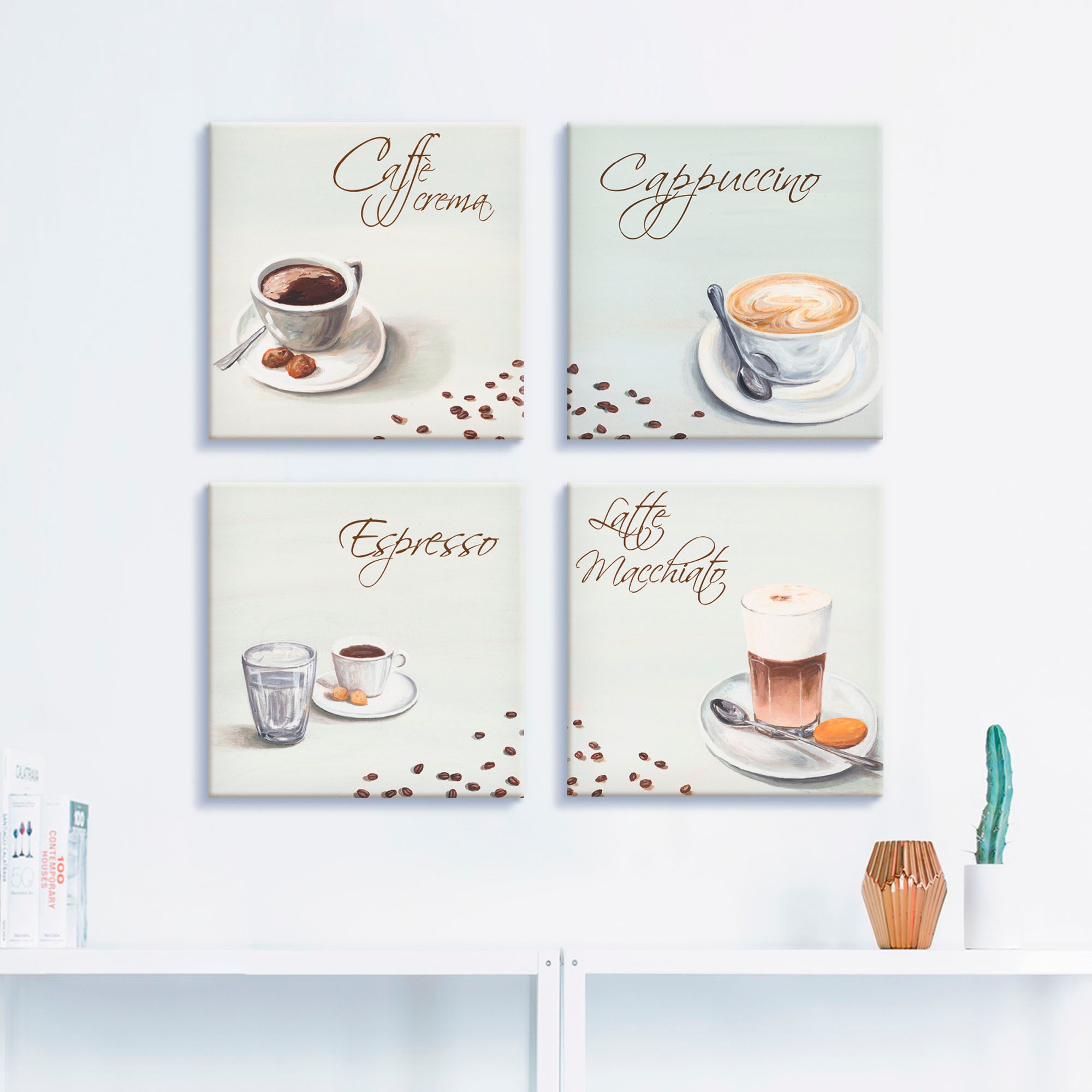 Artland Leinwandbild "Cappuccino Espresso Latte Macchiato" Getränke 4 Stk. günstig online kaufen