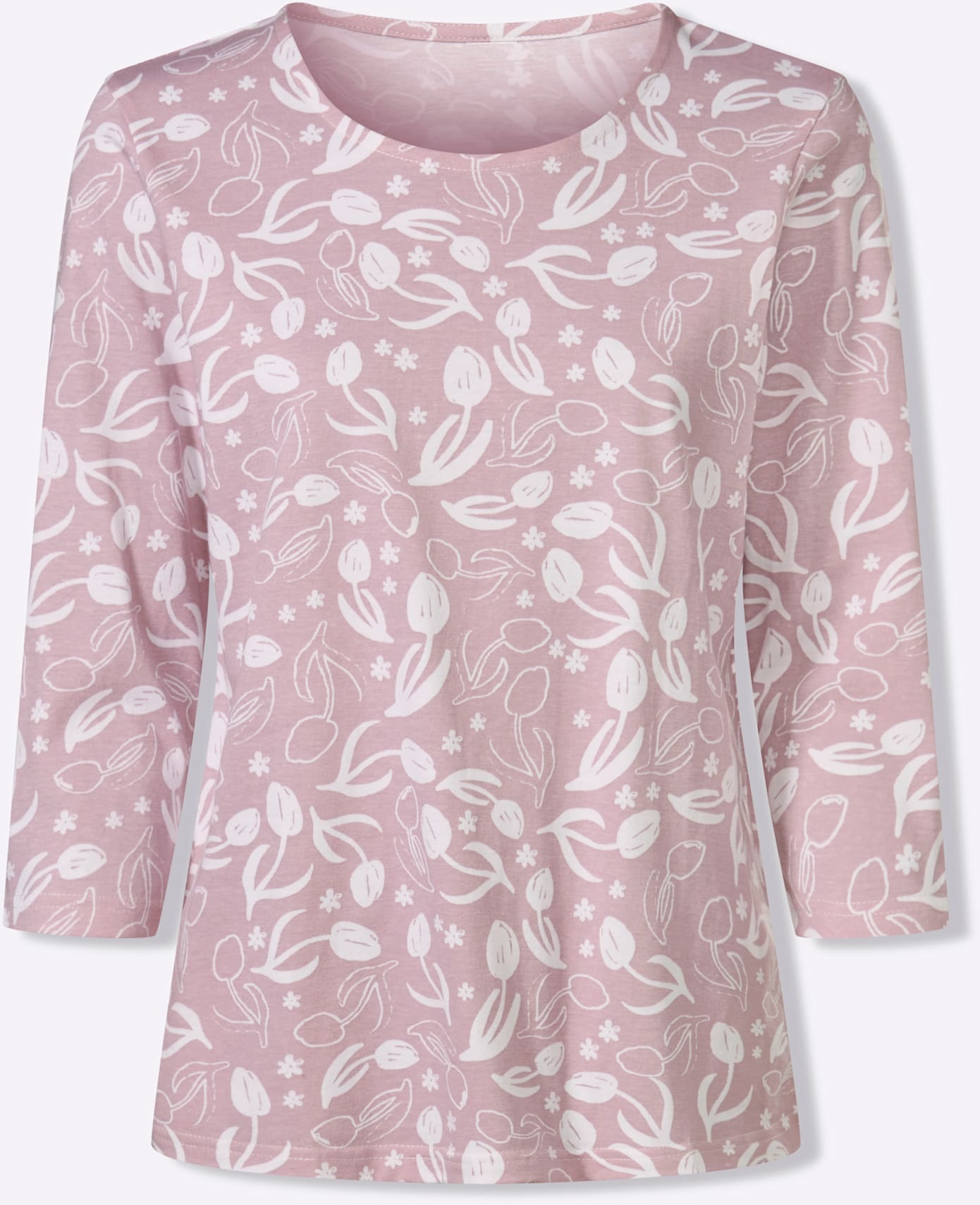 Classic Basics 3/4 Sleeve Shirt Women Rose White Patterned Size 54 3