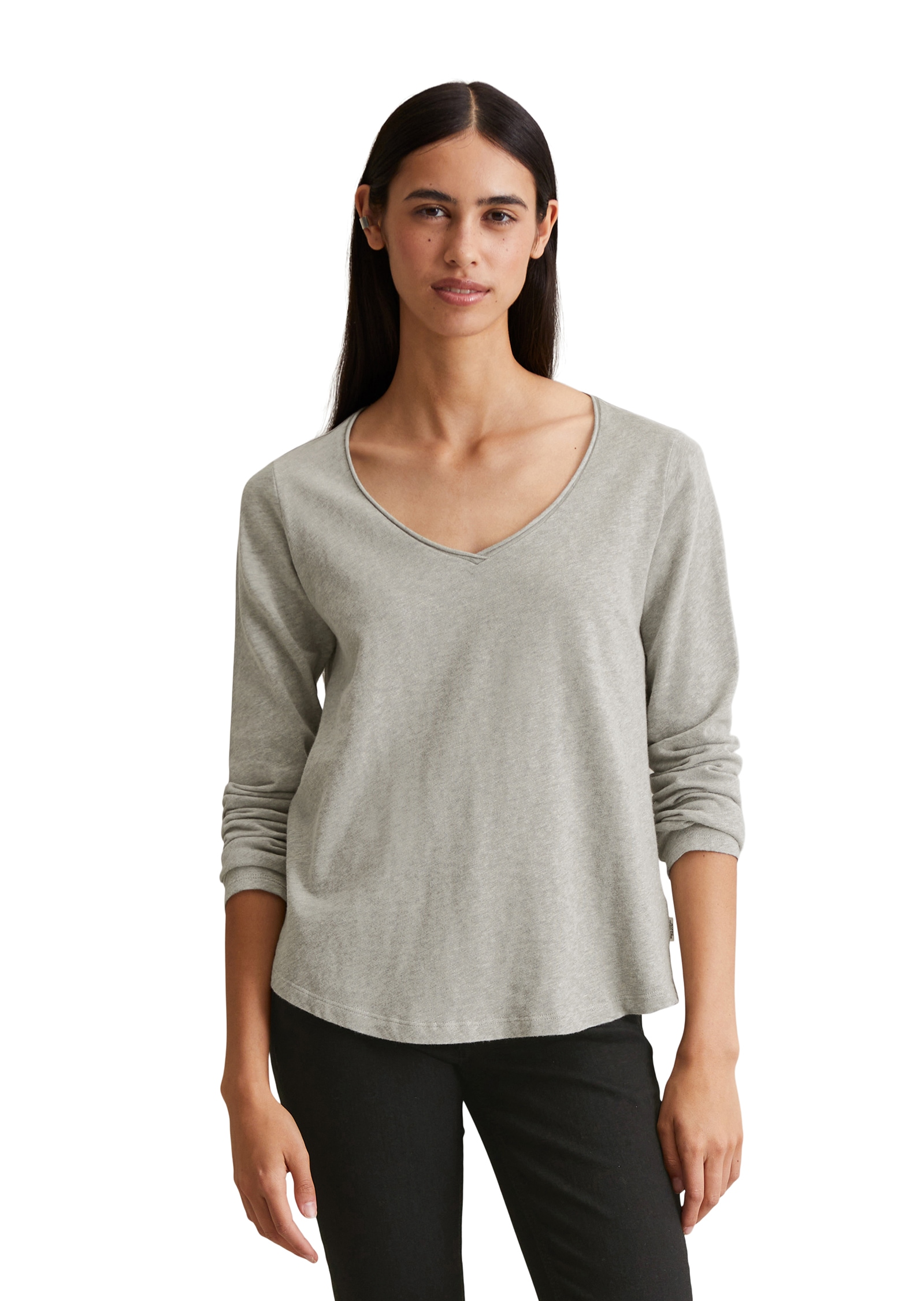 Marc OPolo DENIM Langarmshirt, mit Rollkante am V-Ausschnitt günstig online kaufen