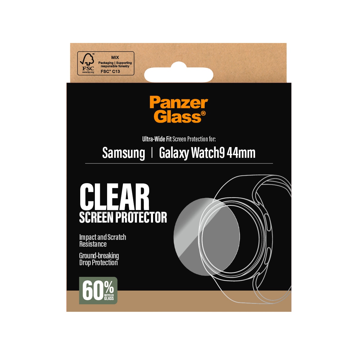 CARE by PanzerGlass Displayschutzglas »Ultra-Wide Fit Screen Protector« für Samsung Galaxy Watch9 44 mm Displayschutzfolie, Schutzfolie, Bildschirmschutz, kratz- & stoßfest