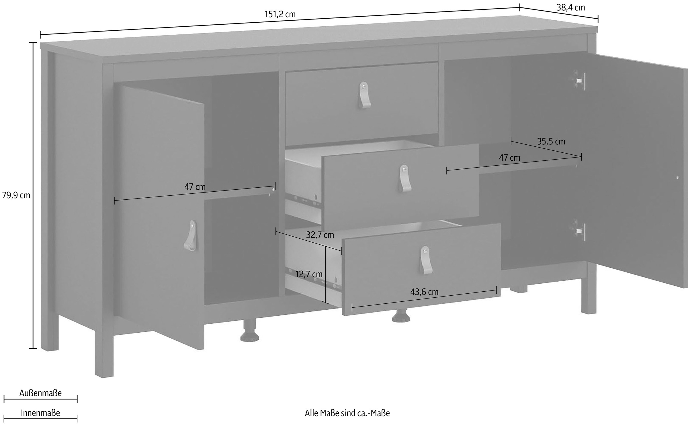 Home affaire Sideboard »Madrid, Aufbewahrung, Schubladenschrank, Sideboard,«, mit 2 Türen und 3 Schubladen, Breite 151 cm, Höhe 80 cm