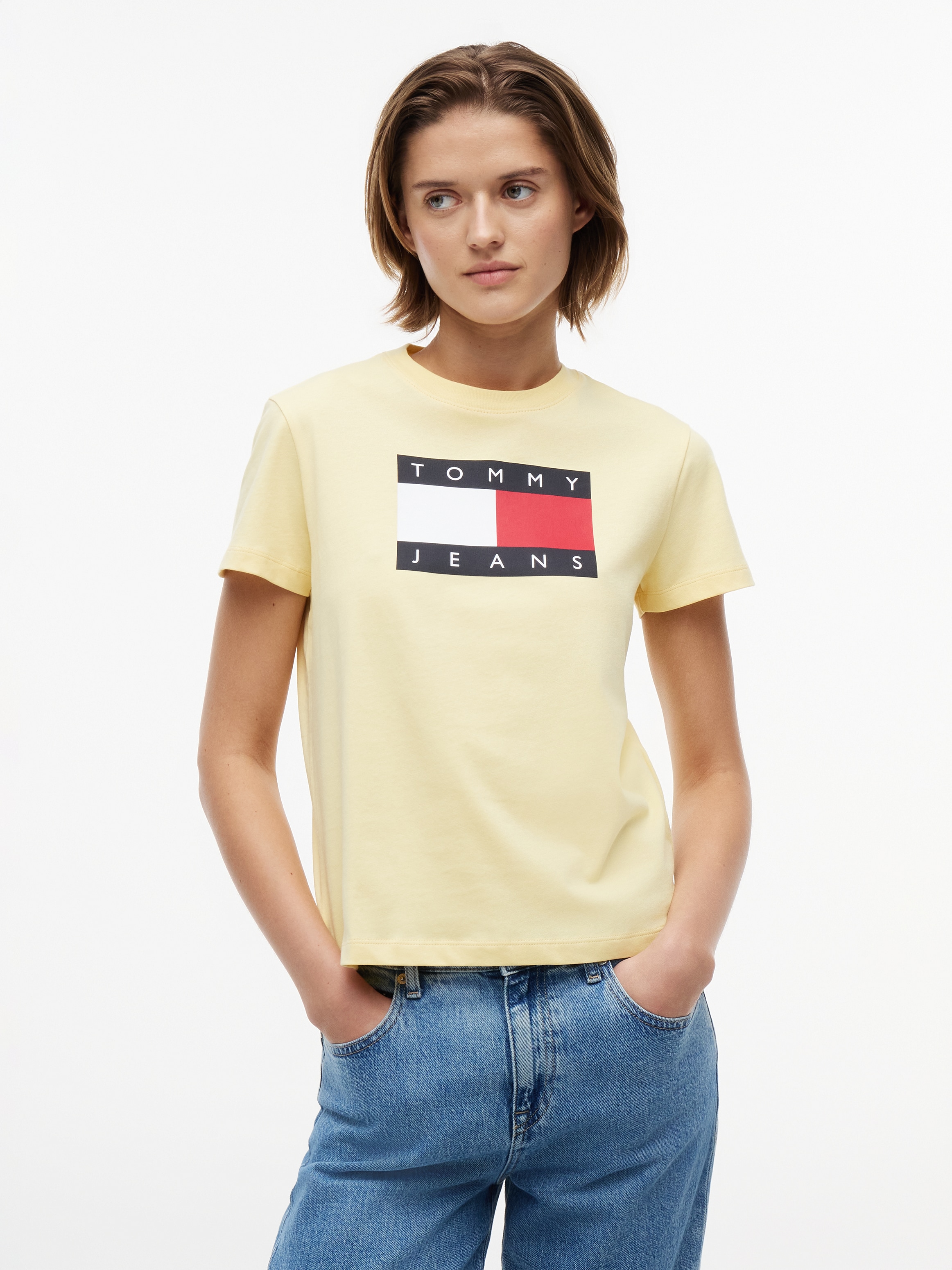 Tommy Jeans Kurzarmshirt "TJW REG TJ FLAG SS TEE" Baumwolle, Logodruck, regular fit