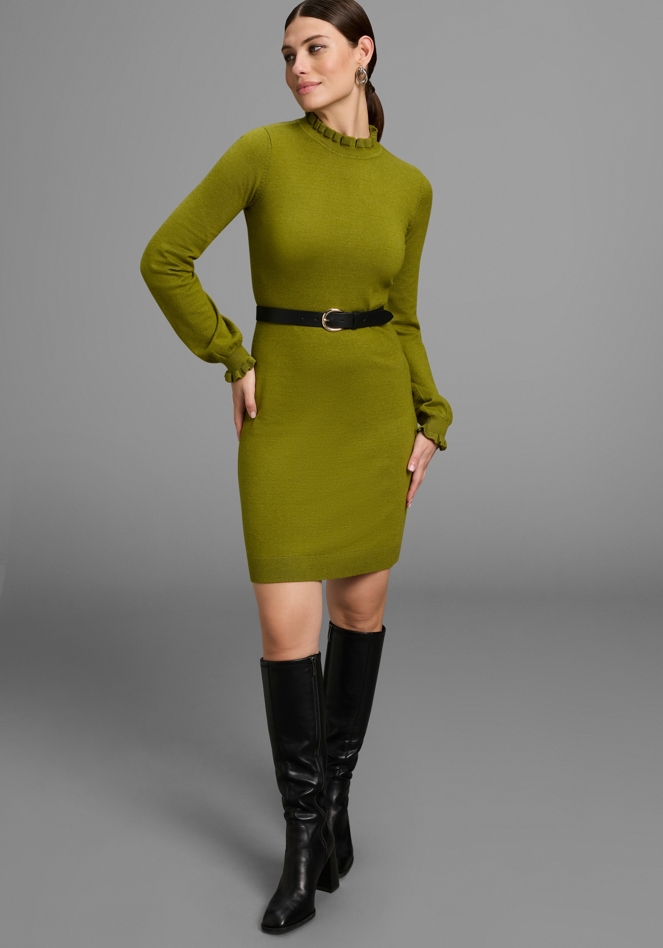 Laura Scott Strickkleid aus Viskosemischung mit femininem Rüschendetail