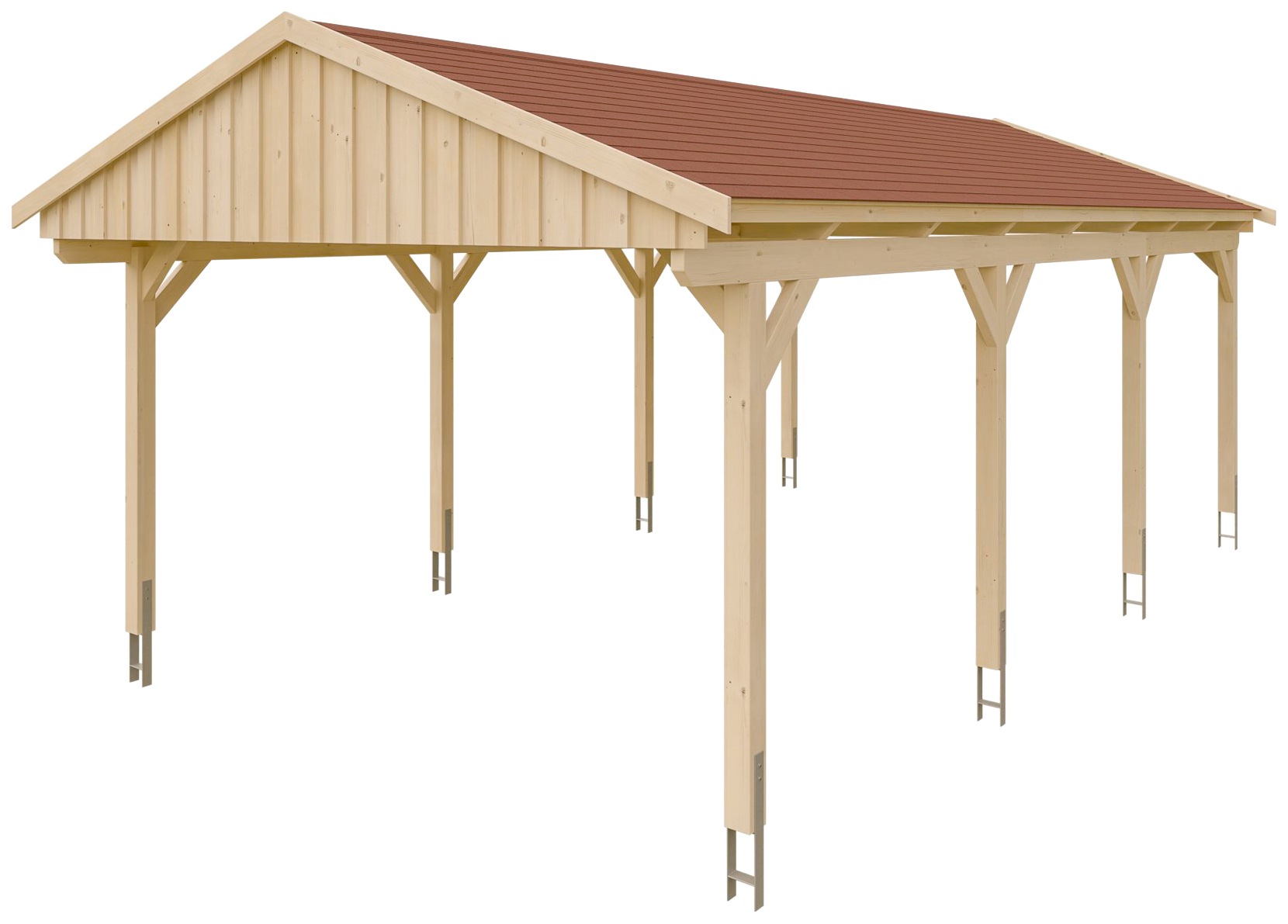 Skanholz Einzelcarport »Fichtelberg«, Leimholz-Nordisches Fichtenholz, natur, mit roten Schindeln