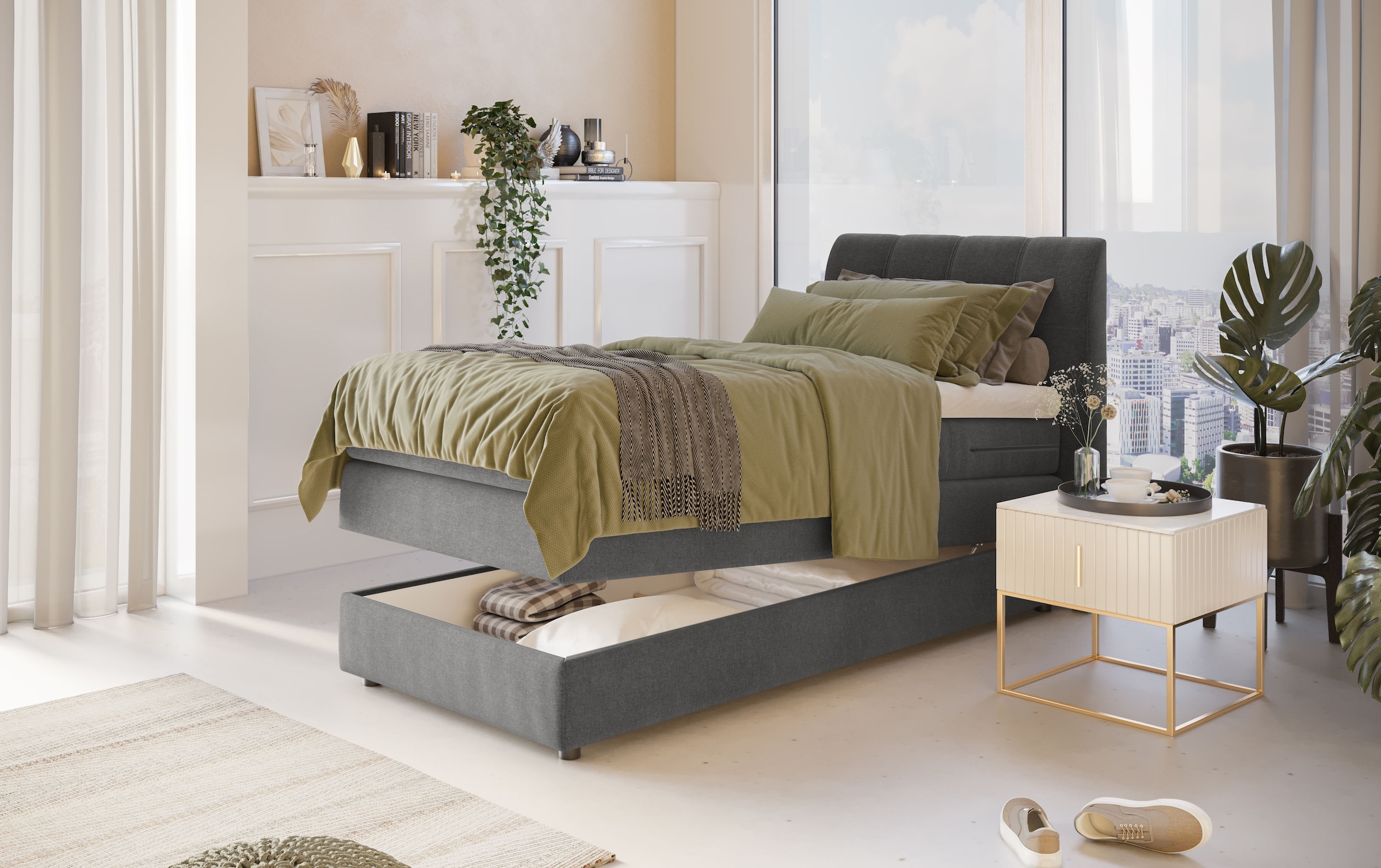 Home affaire Boxspringbett »Finja« besonders komfortable Liegehöhe, mit praktischem Bettkasten