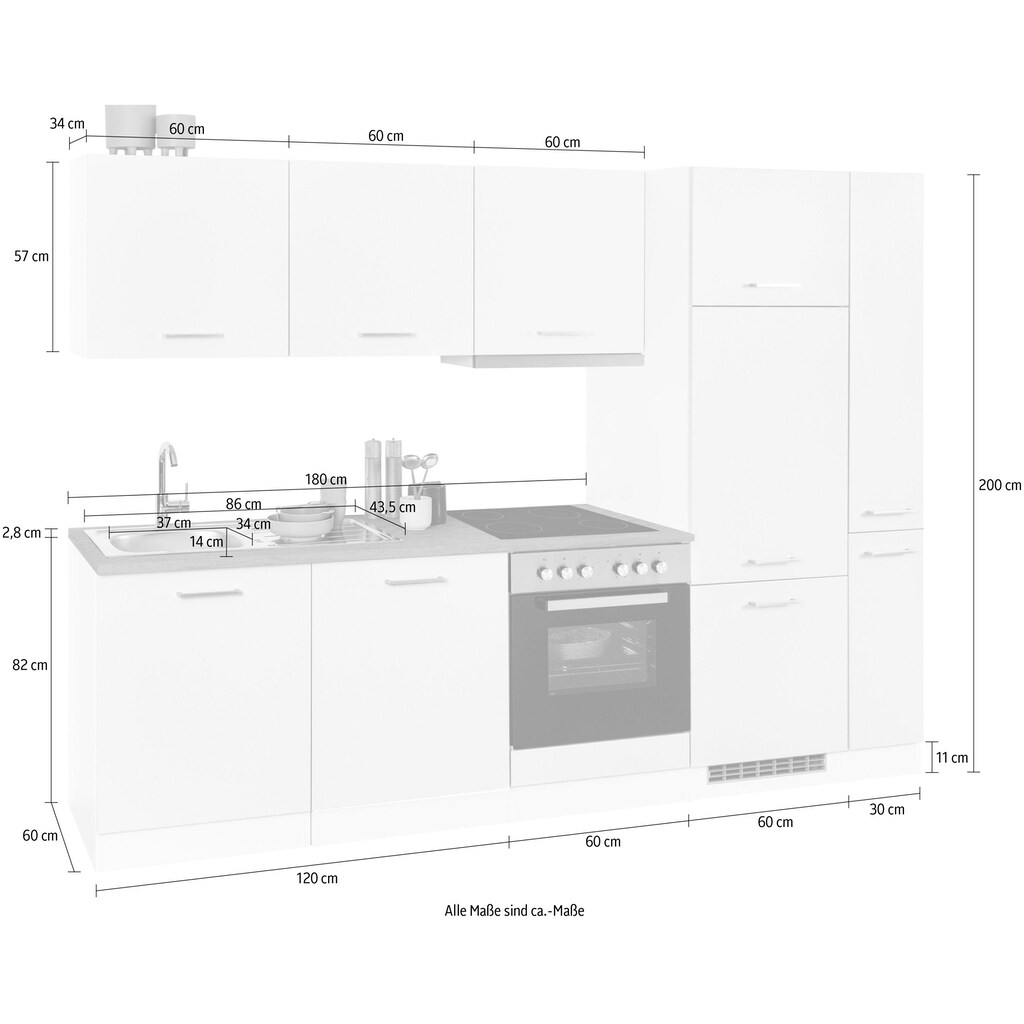 HELD MÖBEL Küchenzeile »Visby«, mit E-Geräten, Breite 270 cm inkl. Kühlschrank