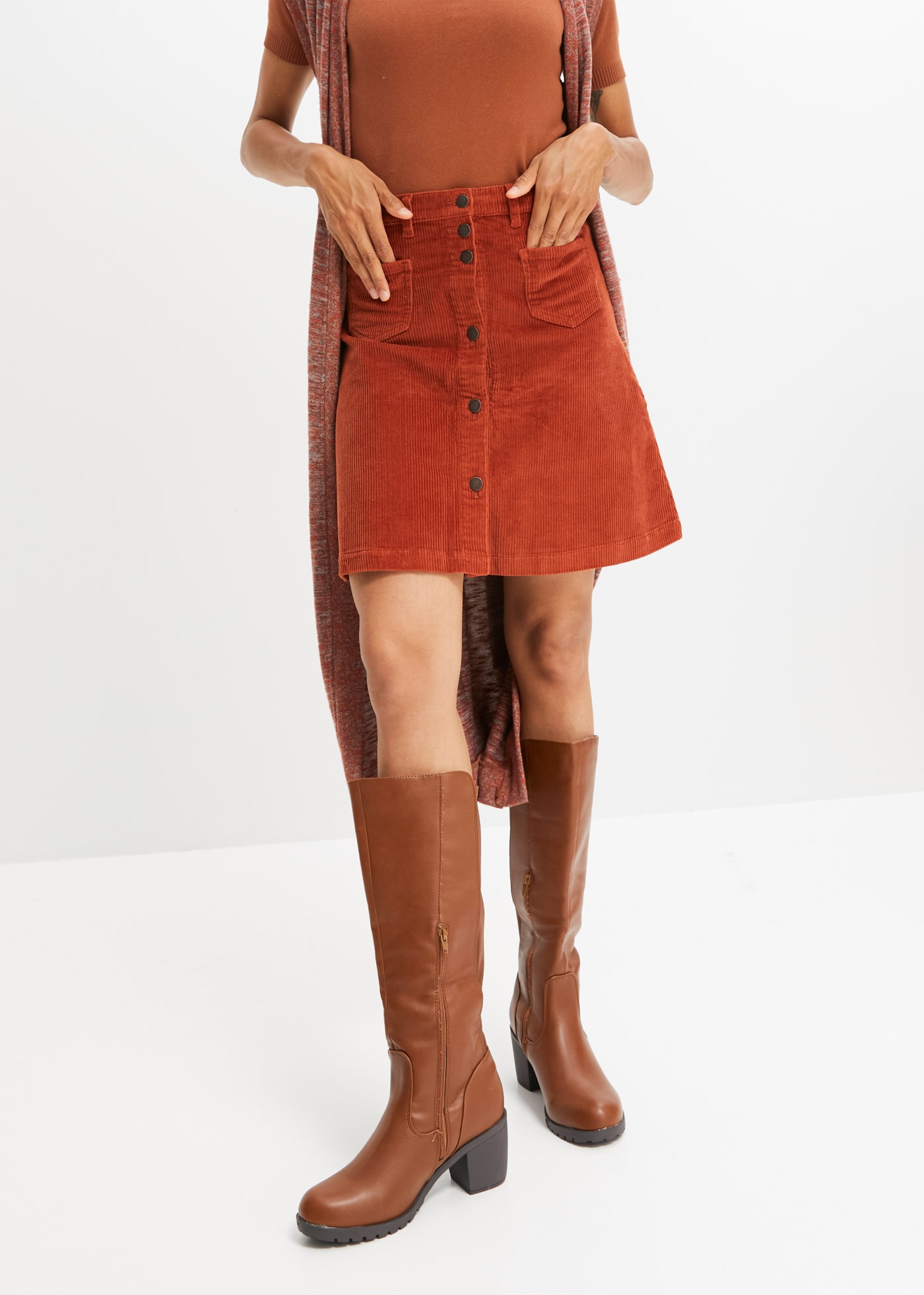 bonprix Cordrock »Stretch-Cordrock mit Knopfleiste« mit Knopfleiste, leicht ausgestellt