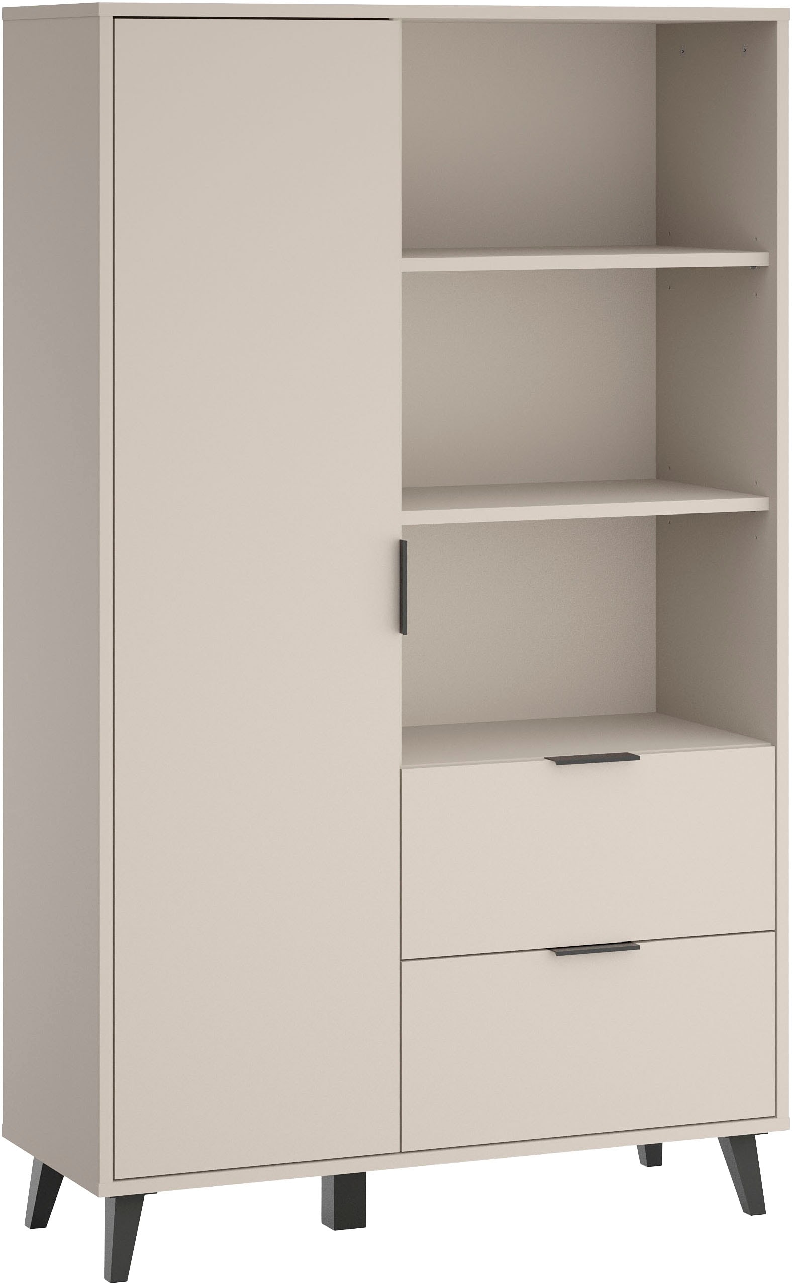 OTTO home Highboard »Oslo, B/H/T: 85/140/33 cm« 1 Stk. tlg. Schublade, höhenverstellbare Einlegeböden, schwarze Metallgriffe