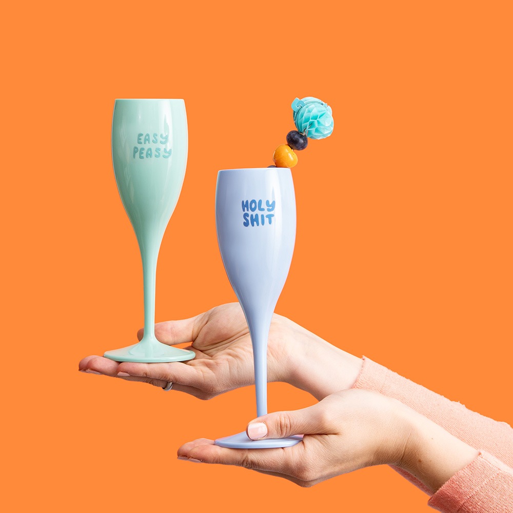 KOZIOL Sektglas »CHEERS No. 1 COLOR UP Glas 100 ml mit Druck, 4 Motive« spülmaschinengeeignet