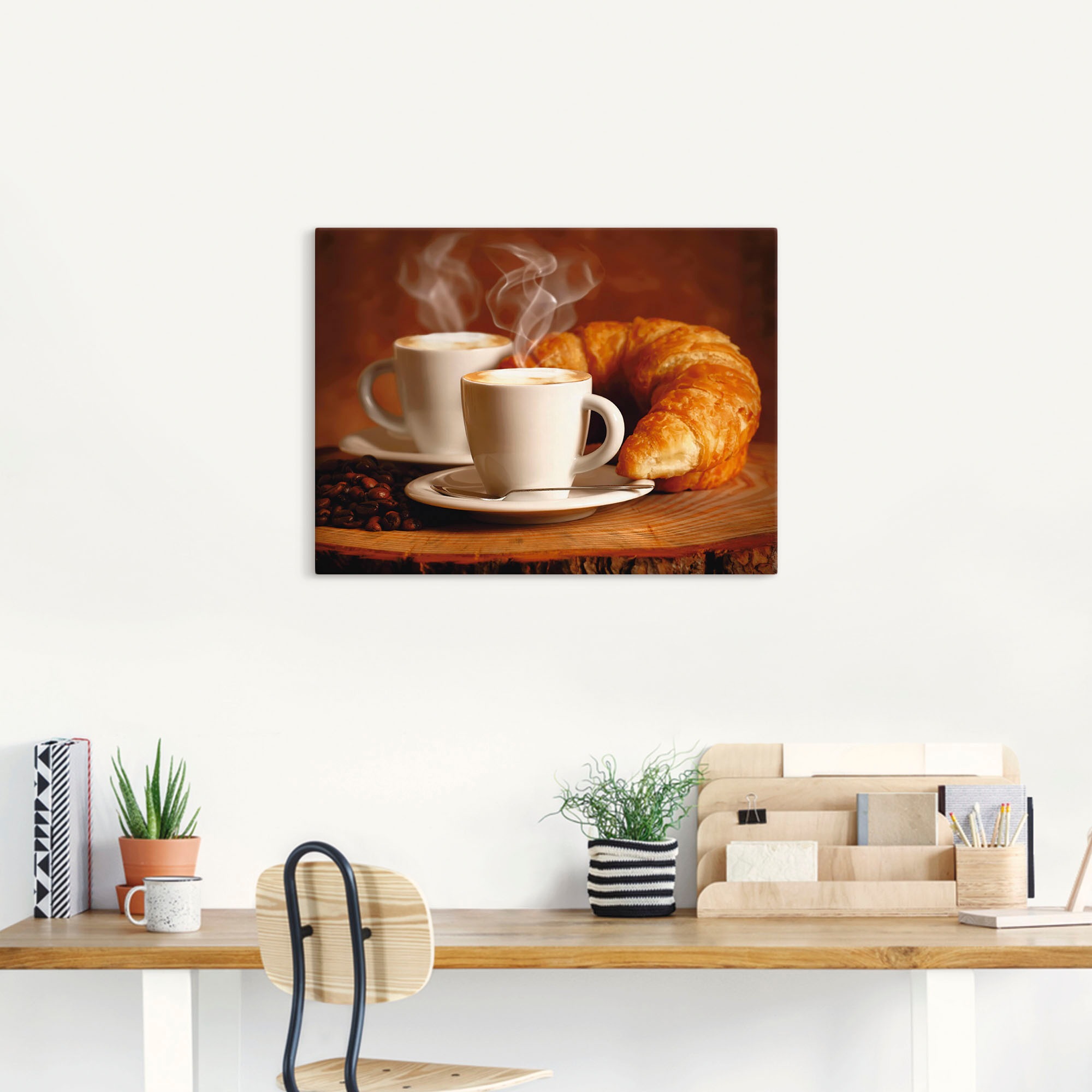 Artland Wandbild »Dampfender Cappuccino und Croissant«, Getränke, (1 St.), als Leinwandbild, Poster, Wandaufkleber in verschied. Größen