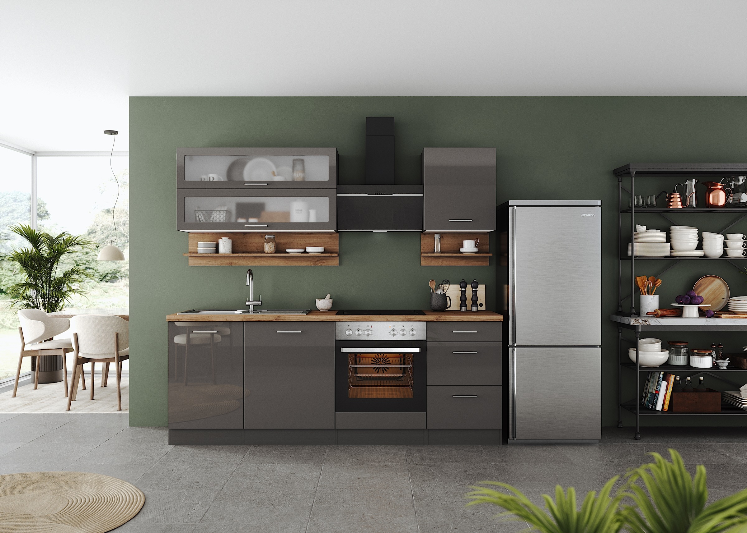 KOCHSTATION Küchenzeile "KS-Milan", 220 cm breit, robuste Metallauszüge, vi günstig online kaufen