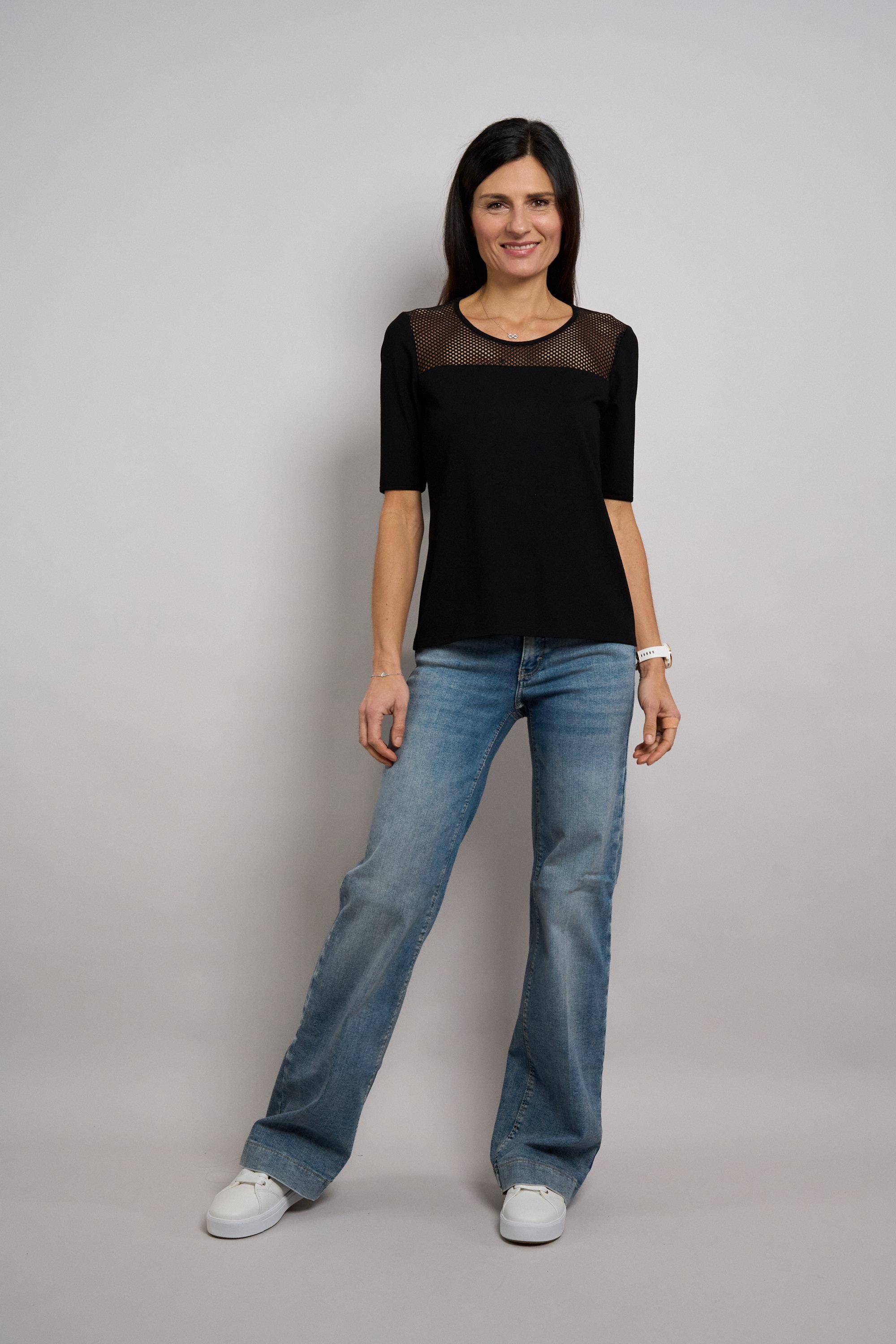 Seidel Moden Rundhalsshirt mit transparenten Lochmuster vorne - MADE IN GER günstig online kaufen