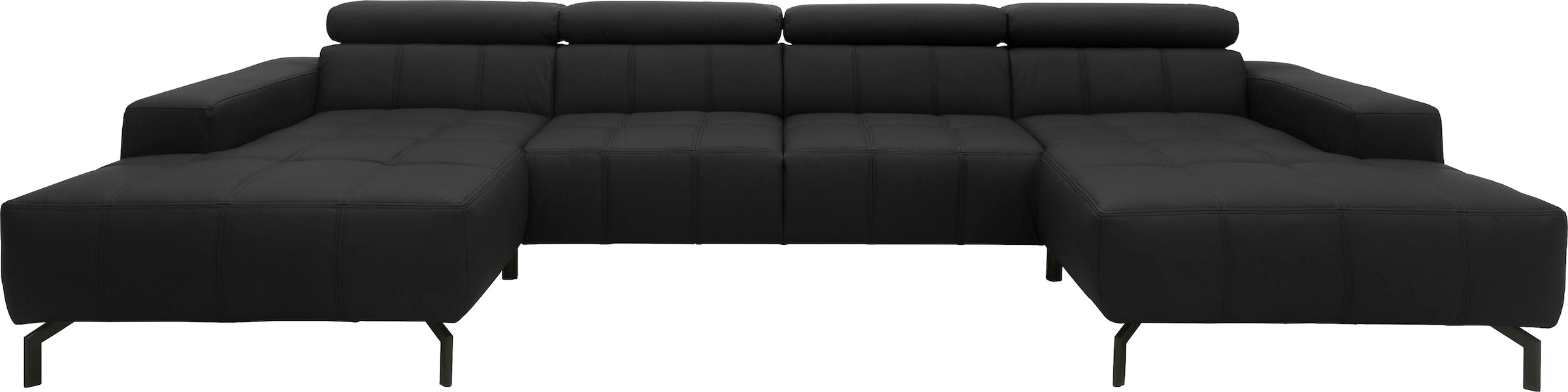 DOMO collection Wohnlandschaft "Cunelli tolle Sitznähte als Designelement, fester Sitzkomfort, U-Form" whlw. verstellbare Kopfteile, passend für gängige Saugroboter