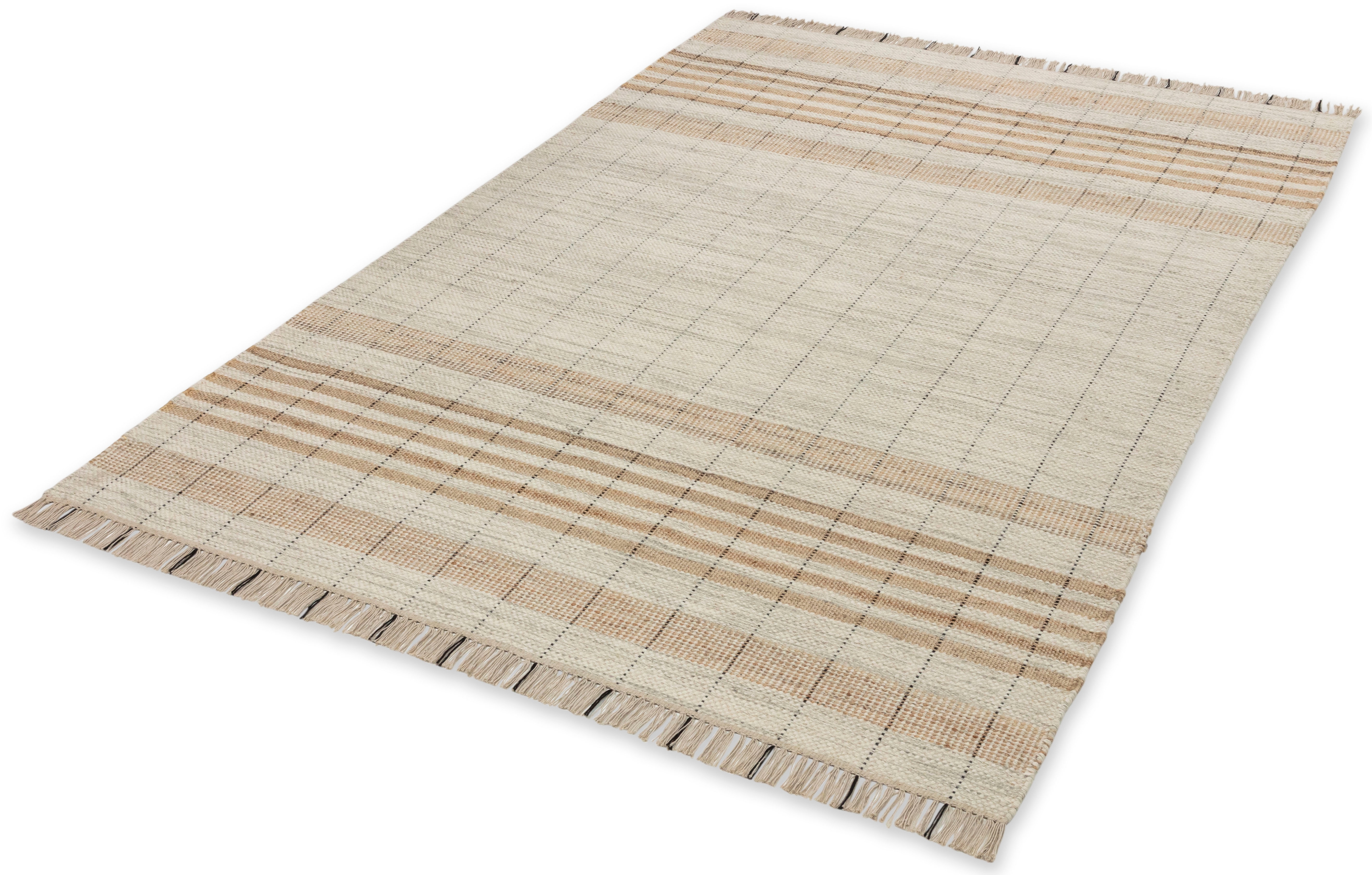 SCHÖNER WOHNEN-Kollektion Teppich "Neria" rechteckig 4 mm Höhe Wolle/Baumwolle/Jute Mix, mit Fransen, Karo Muster, Wohnzimmer