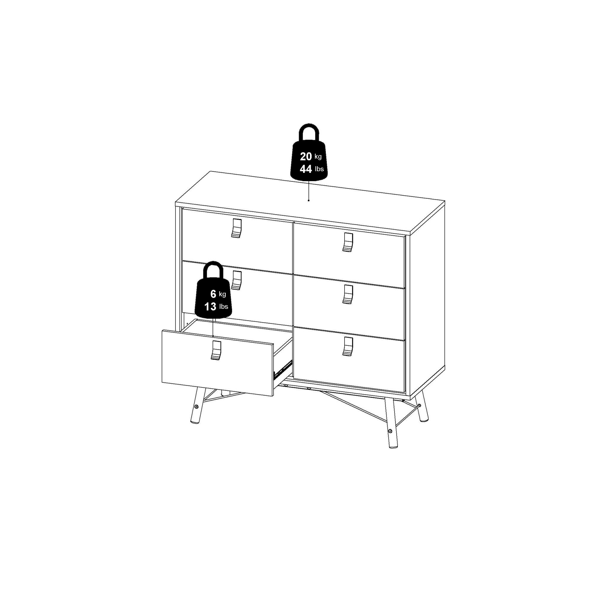 andas Kommode »Ry Aufbewahrung, Schubladenschrank, Stauraum«, Sideboard mit 6 Schubladen, Breite 102 cm, Höhe 95 cm, Massivholzbeine