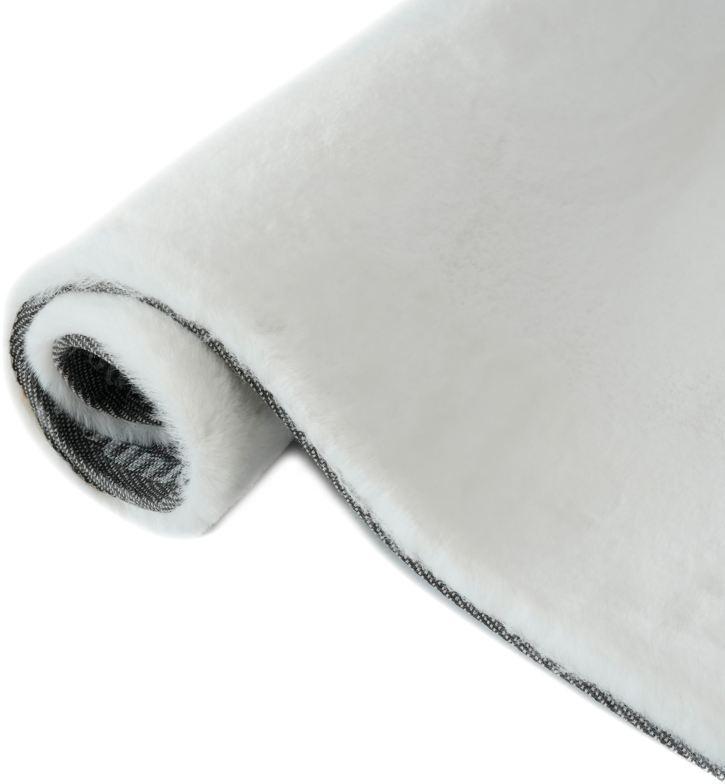 Bruno Banani Hochflor-Teppich »Rabbit 2 Bean, Kunstfell Teppich, Modern, besondere Form«, U-förmig, 25 mm Höhe, Kaninchenfell-Haptik, Microfaser, Wohnzimmer, Schlafzimmer, Esszimmer