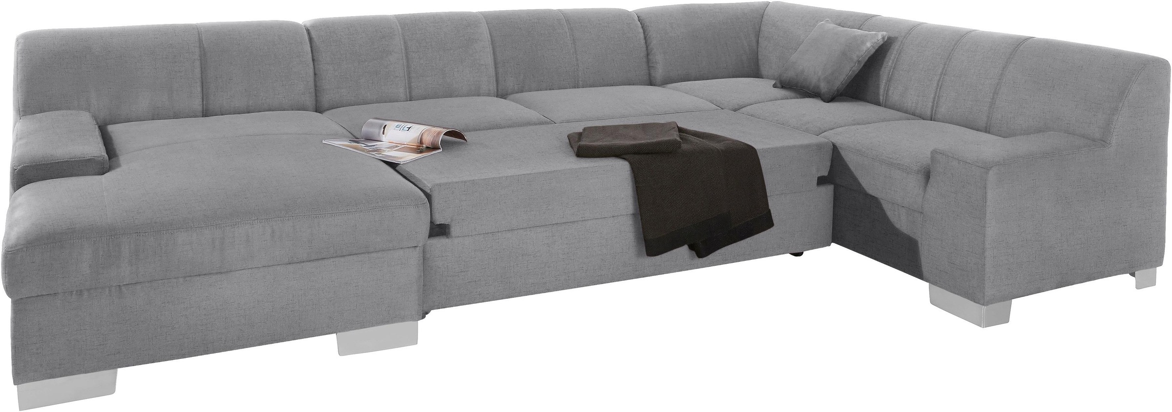 Thumbnail - DOMO collection Wohnlandschaft "Bero, elegant und zeitlos, flache Armlehnen, Breite 328cm, U-Form" fester Sitzkomfort, w...