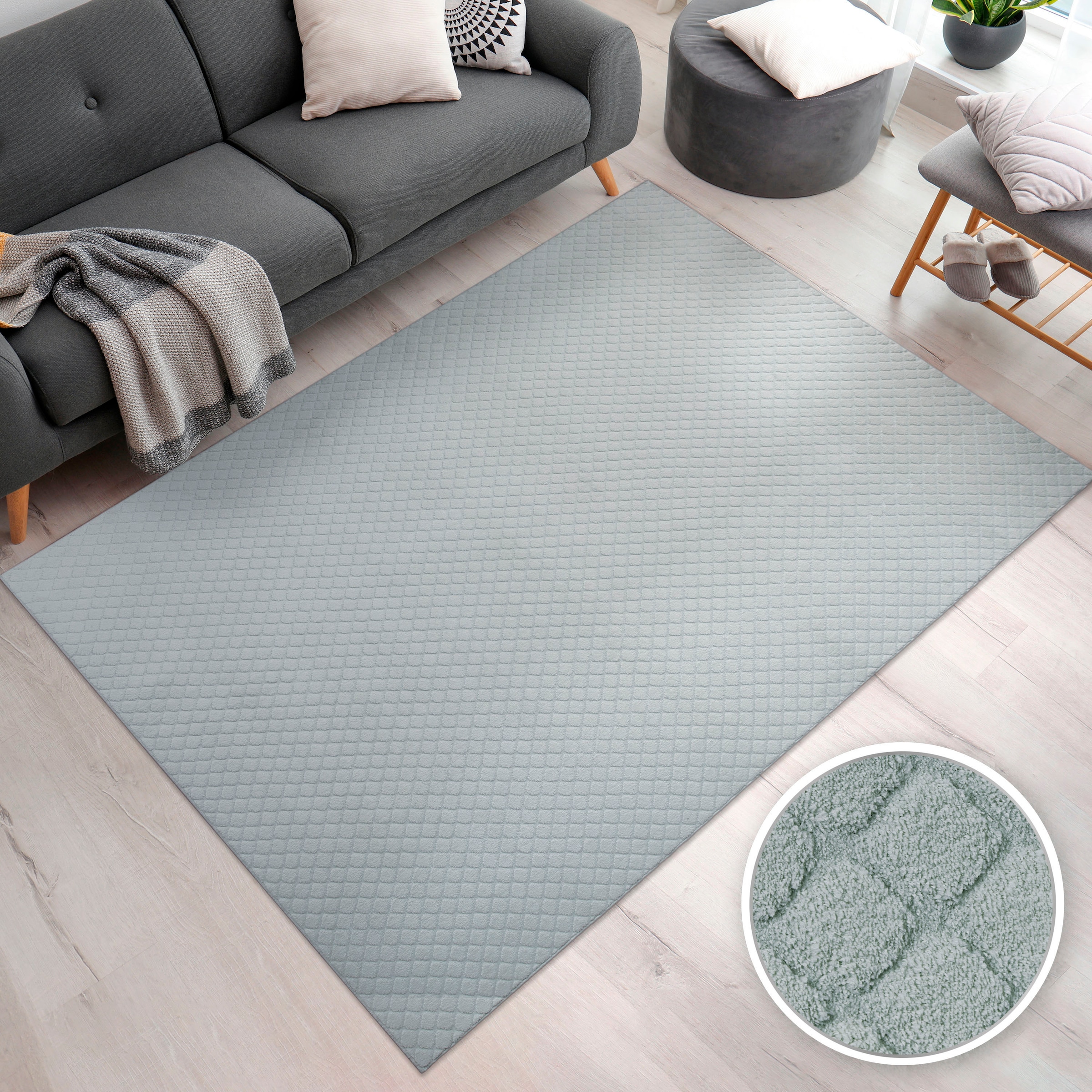 Paco Home Teppich »Rotterdam 591«, rechteckig, 4 mm Höhe, Kurzflor, Uni Farben, Rauten Muster, 3D Effekt, weich & kuschelig