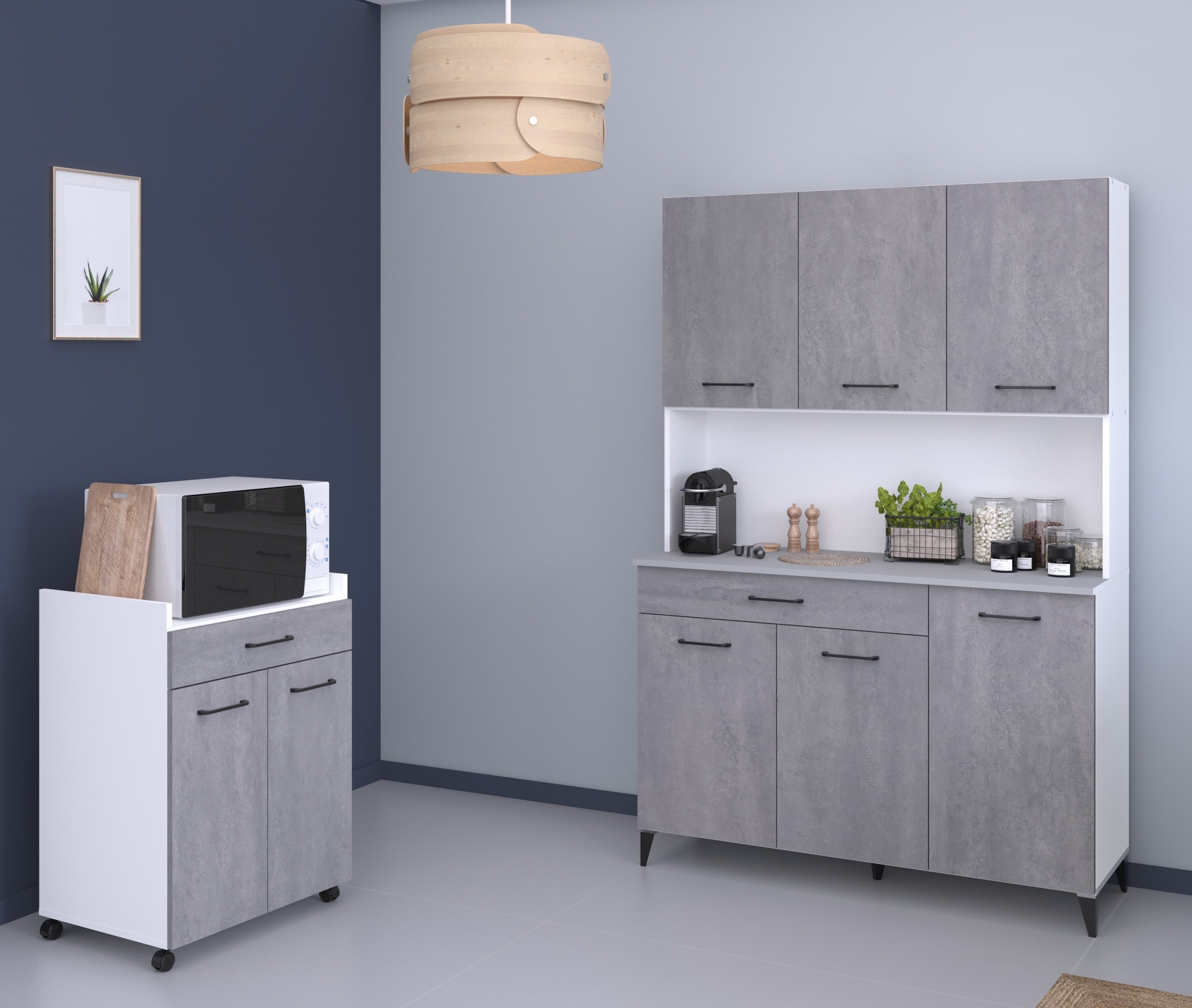 Schrank-Set PARISOT, grau, Spanplatte, Kastenmöbel-Sets, "Parisot Malice 2", Beton Optik mit schwarzen Griffen/Füßen