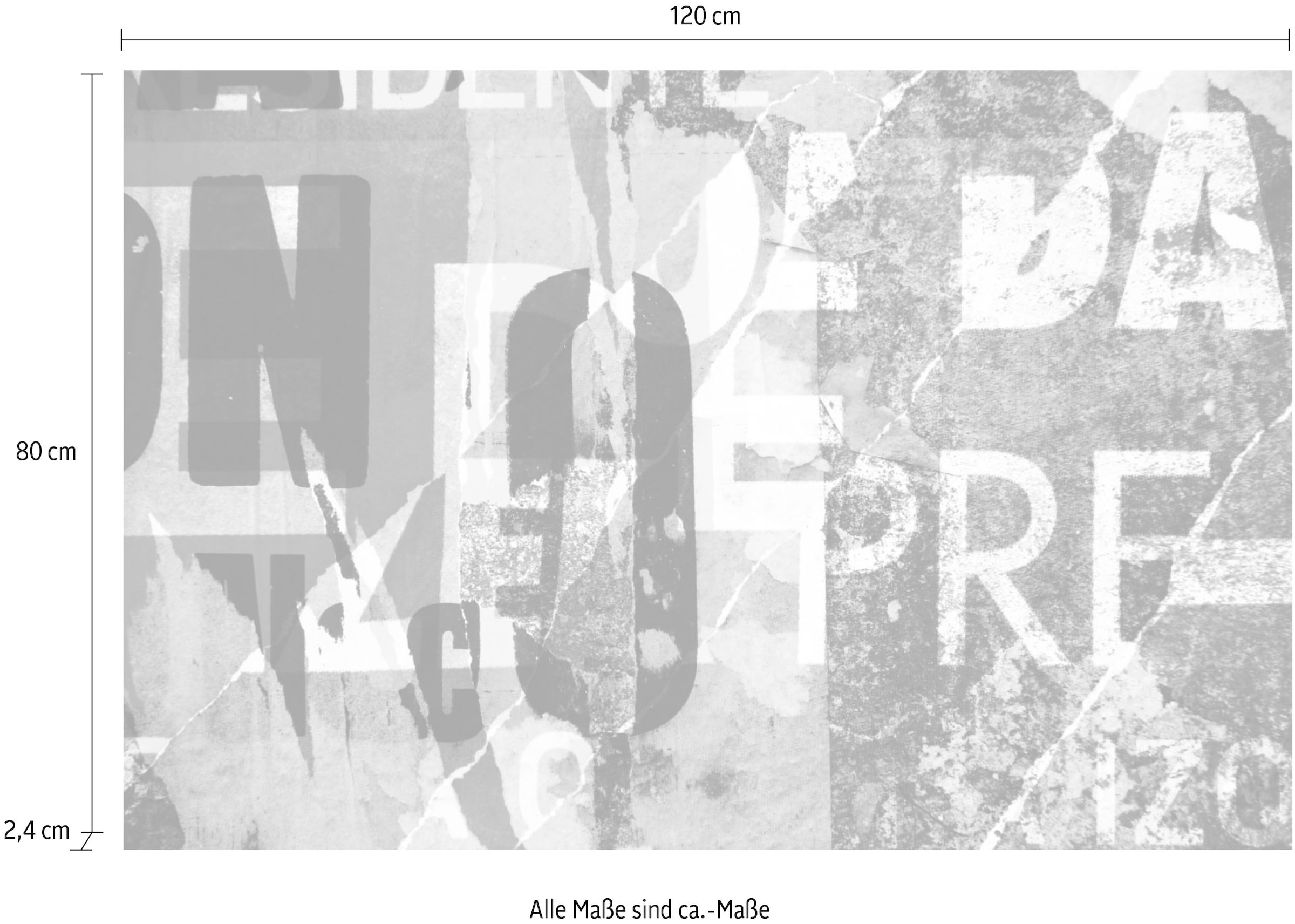 queence Acrylglasbild »Papierstücke«, Buchstaben-Kunst-Fashion, Fine Art-Print in Galeriequalität