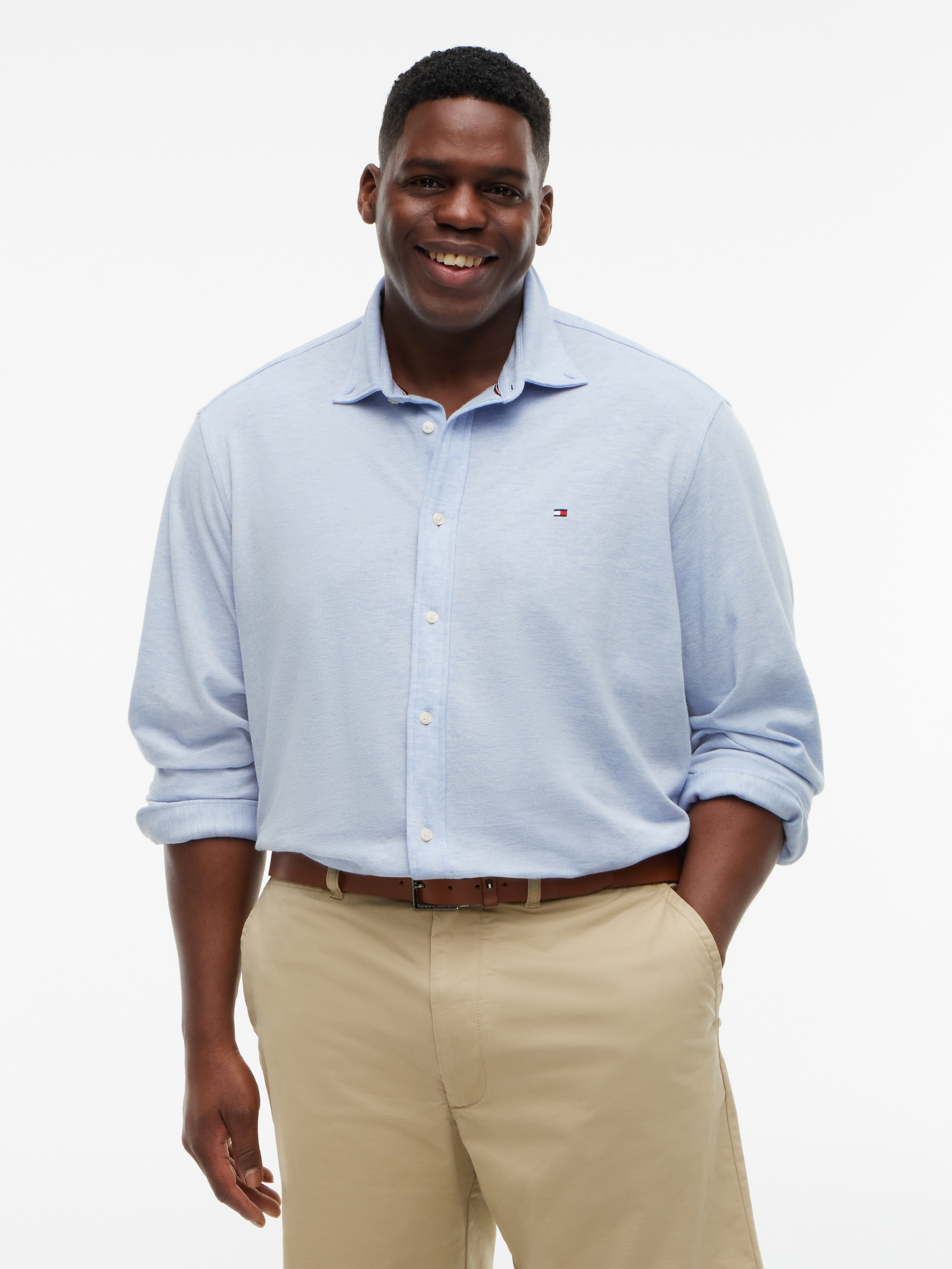 Tommy Hilfiger Big & Tall Langarmhemd "Bt-Knit Pique Featherweight Slimfit" Große Größen