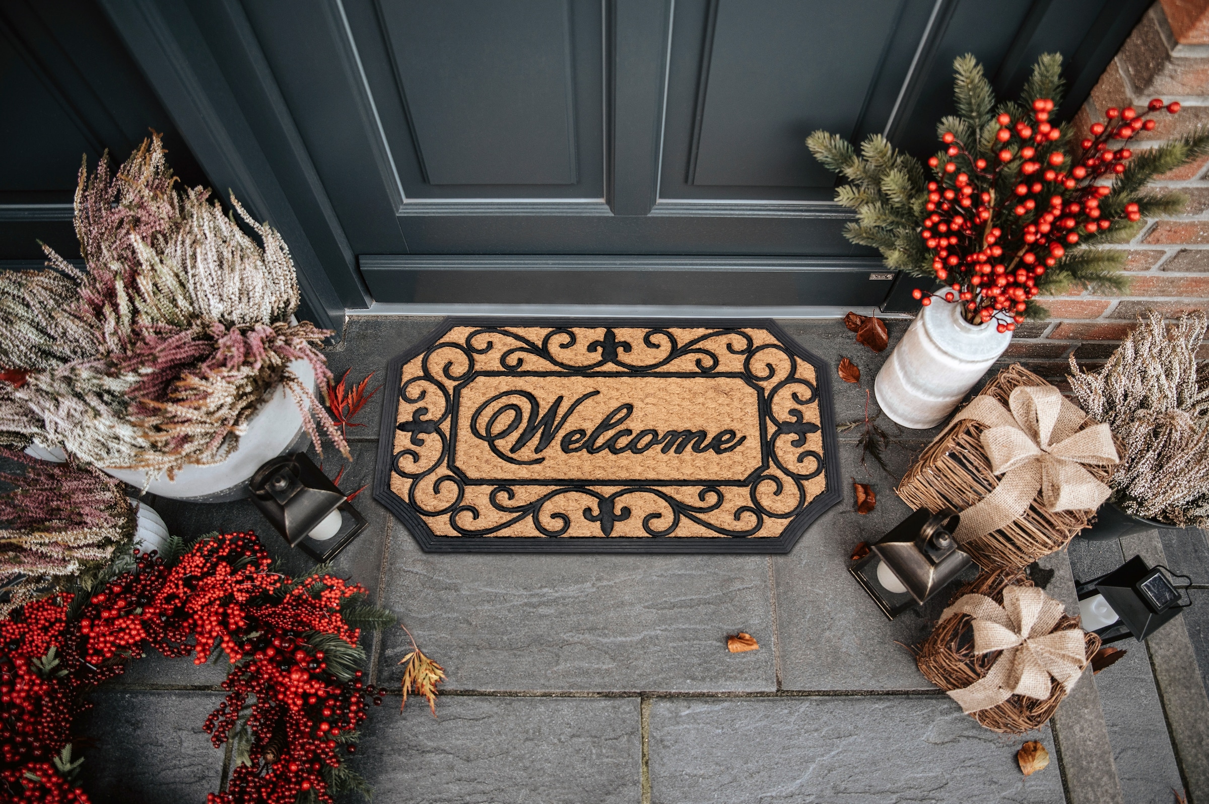 HANSE Home Fußmatte »Gummi-Kokos Braided Classic Welcome Ornament, Türmatte«, rechteckig, 8 mm Höhe, Kokos, Gummi, Schmutzfangmatte, Outdoor, Rutschfest, Innen, Kokosmatte