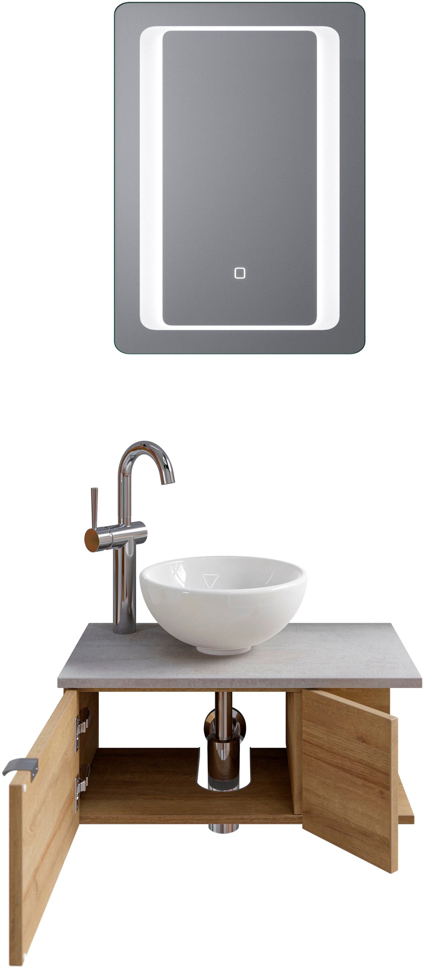 Saphir Badmöbel-Set »Serie 6915«, (4 St.), Gäste-Bad, 61 cm breit, mit LED-Spiegel, offenem Fach und 2 Türen