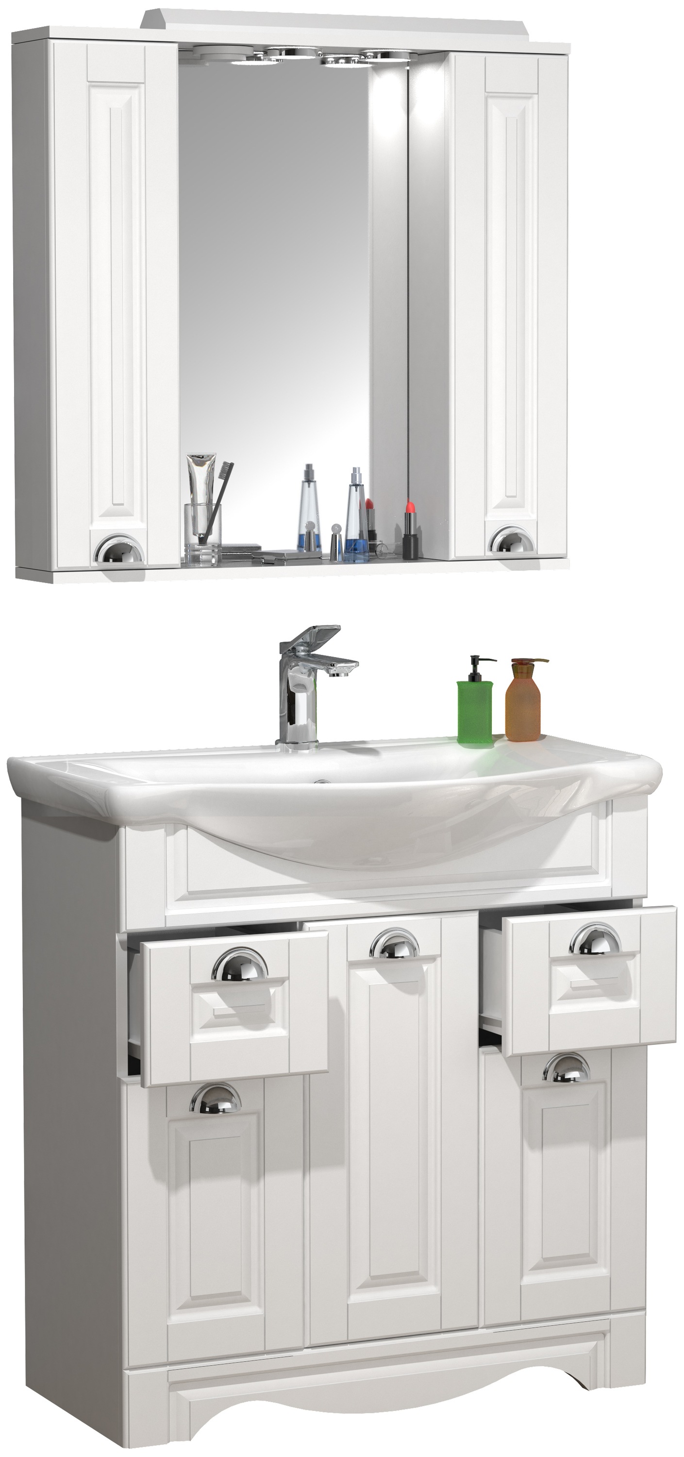 VCM Waschbeckenunterschrank »VCM 3-tlg. Waschplatz Waschtisch Breite 75 cm Badmöbel Set Waschbecken Spiegelschrank Schubladen Landhaus Casalo XL«, (3 St.)