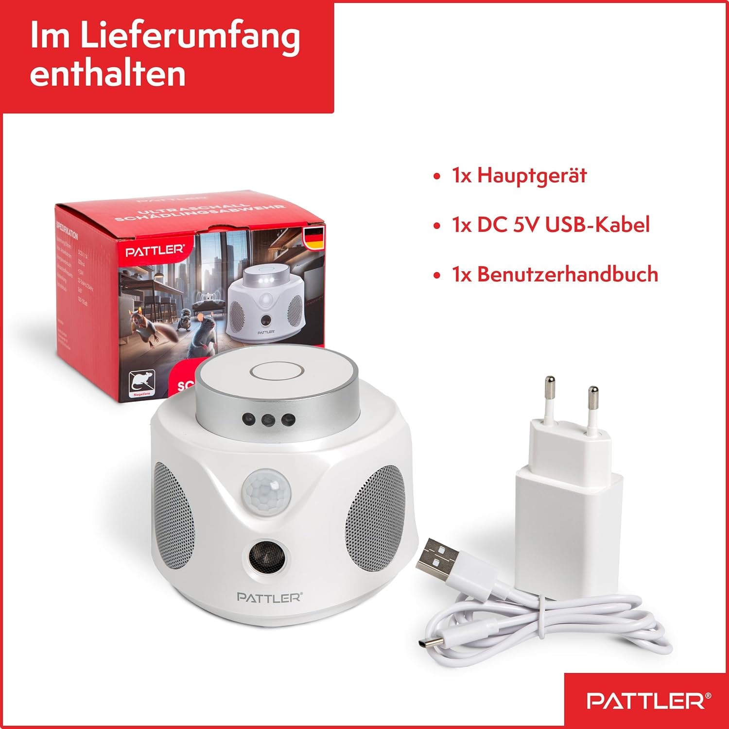 Pattler Ultraschall-Tierabwehr »360° Ultraschall Mäuseabwehr« 1 Gerät