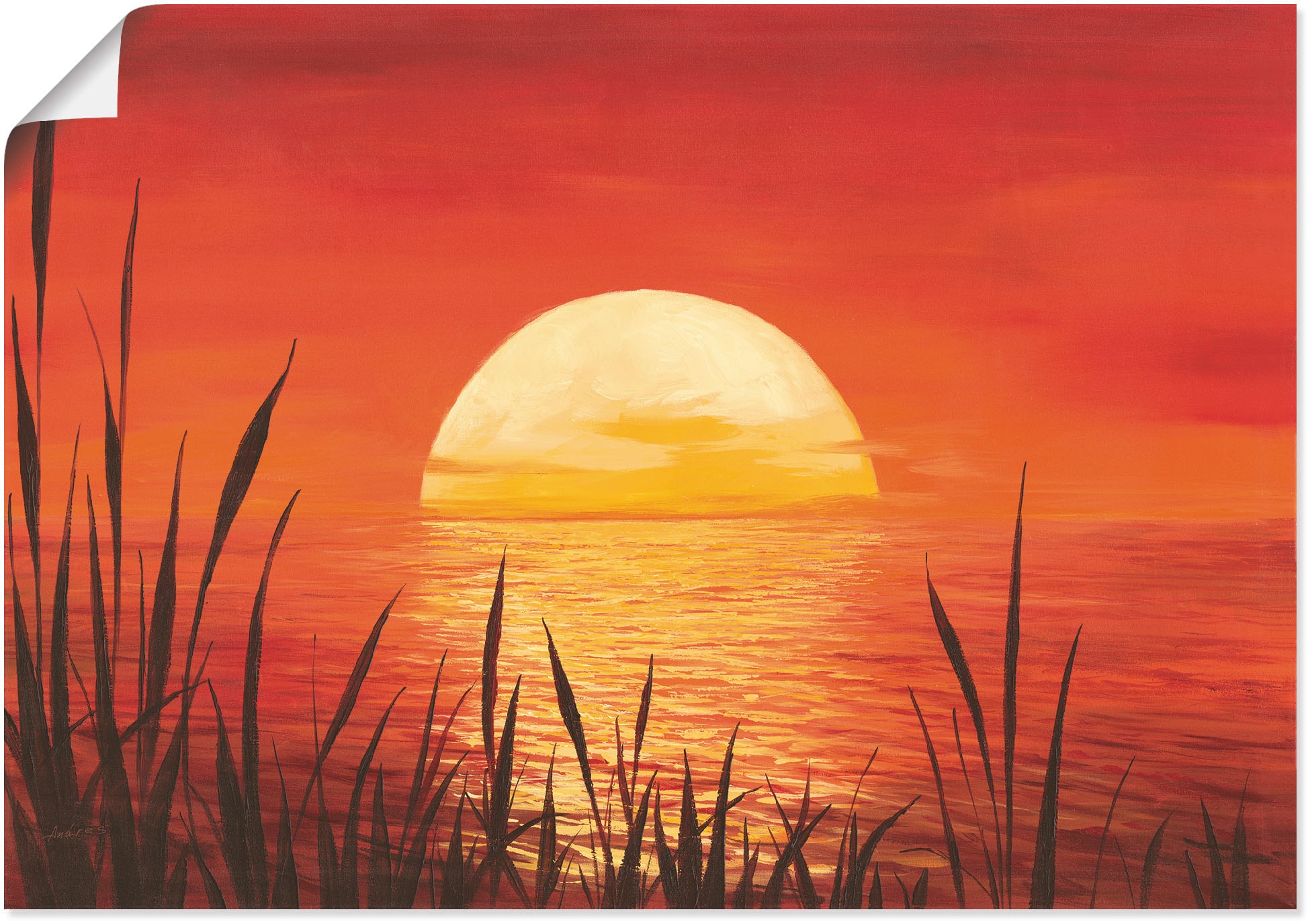 Artland Wandbild »Roter Sonnenuntergang am Ozean«, Bilder vom Sonnenuntergang & -aufgang (1 Stück), in vielen Größen & Produktarten - Alubild / Outdoorbild, Leinwandbild, Poster, Wandaufkleber / Wandtattoo auch für Badezimmer geeignet