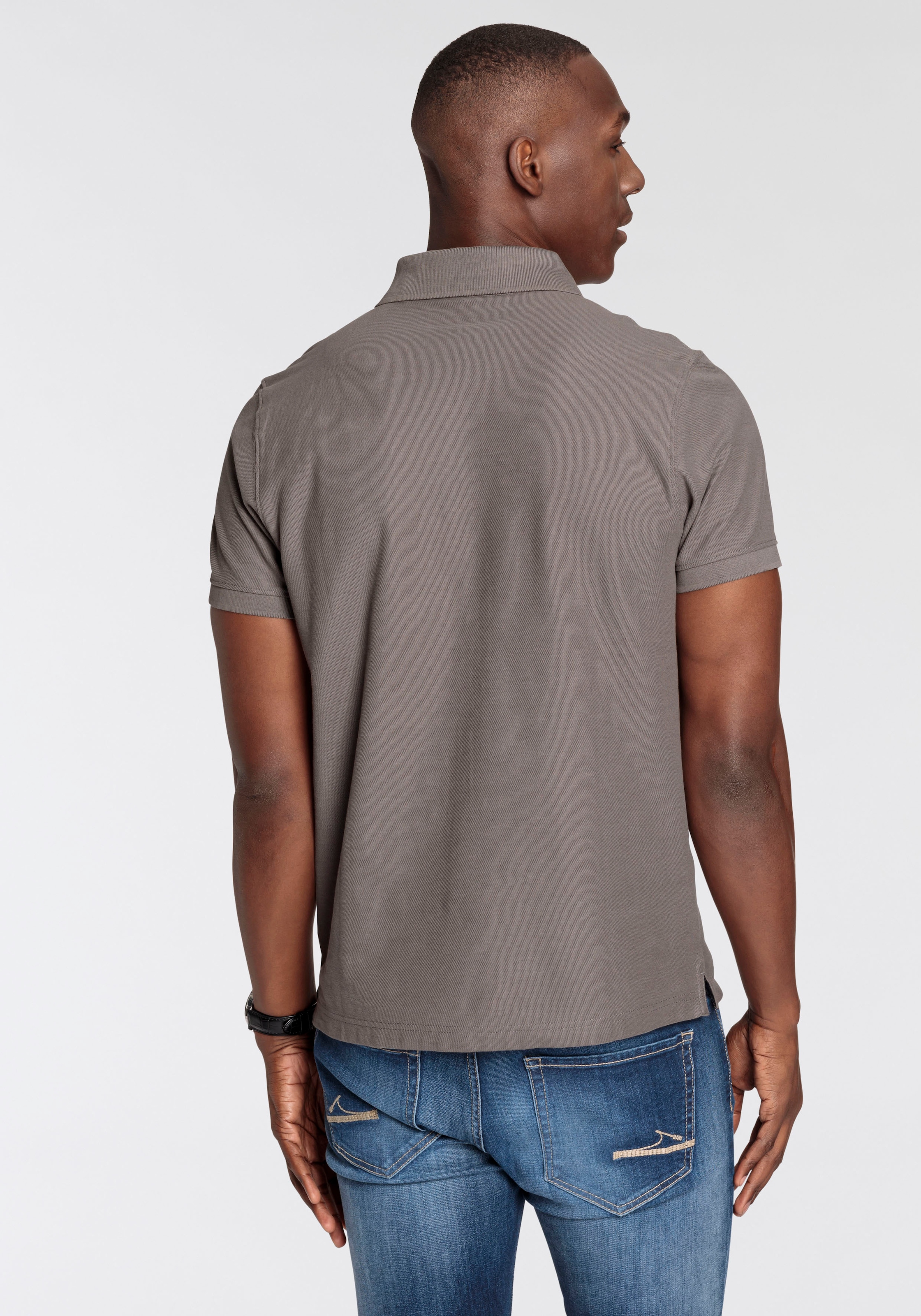 DELMAO Poloshirt, Kurzarm, mit Rippbündchen, mit Print, Polokragen, aus Baumwolle