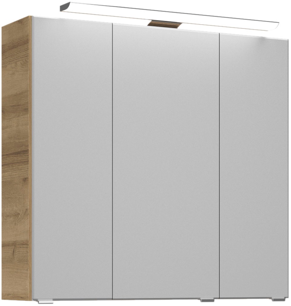 Saphir Badmöbel-Set »Badmöbel-Set Trentino 4-teilig Glas-Waschtisch mit LED-Spiegelschrank«, (5 St.), Badezimmer-Set mit Midischrank und Unterschrank inkl. Türdämpfer