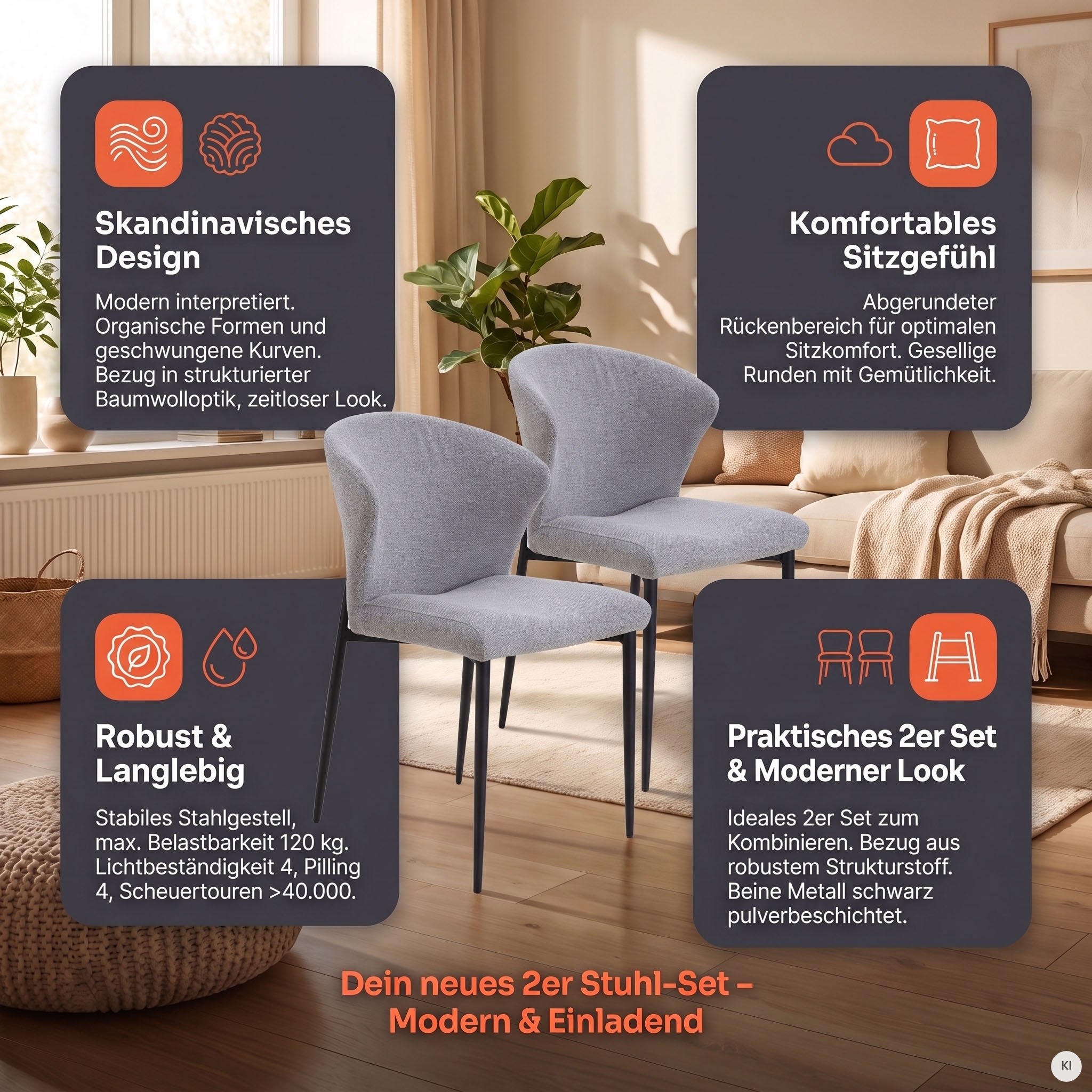 SalesFever Esszimmerstuhl »Dallas 2er-Set« (Set) 2 Stk.mit Metallgestell,  B 63, H 87, T 56 cm