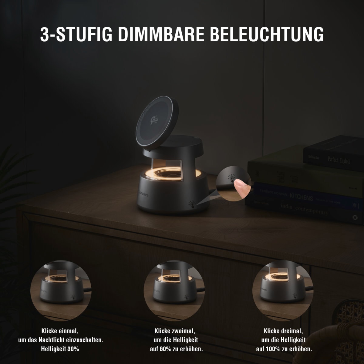 4smarts Ladestation »Aura Sound magnetischer Qi2 Charging Stand mit Lautsprecher«, inklusive UltiMag-Ring