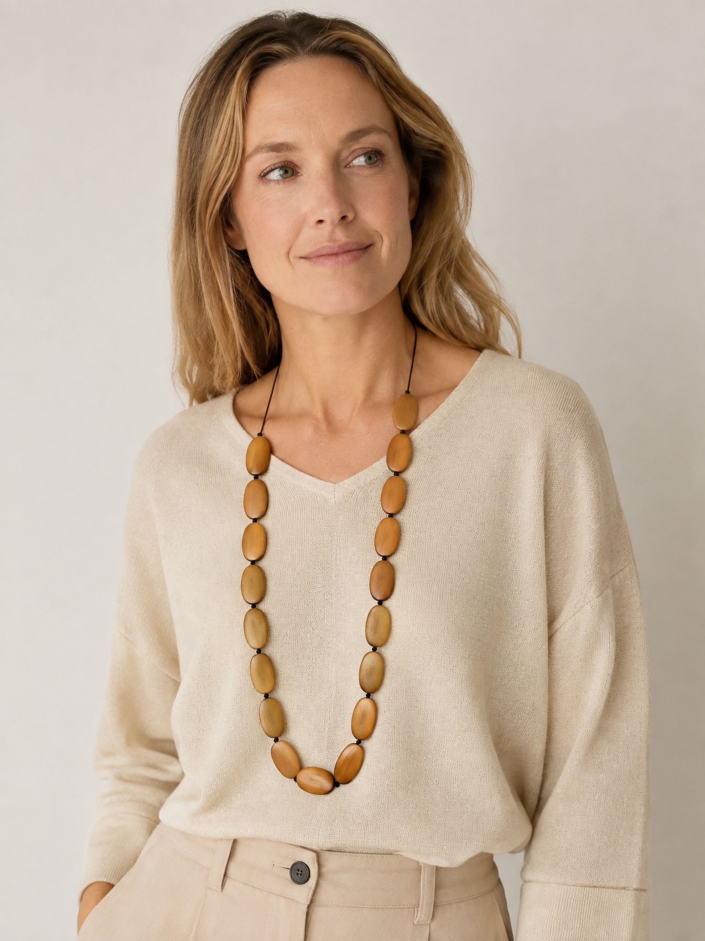 COLLEZIONE ALESSANDRO Lange Kette »Charu« flache Holzperlen