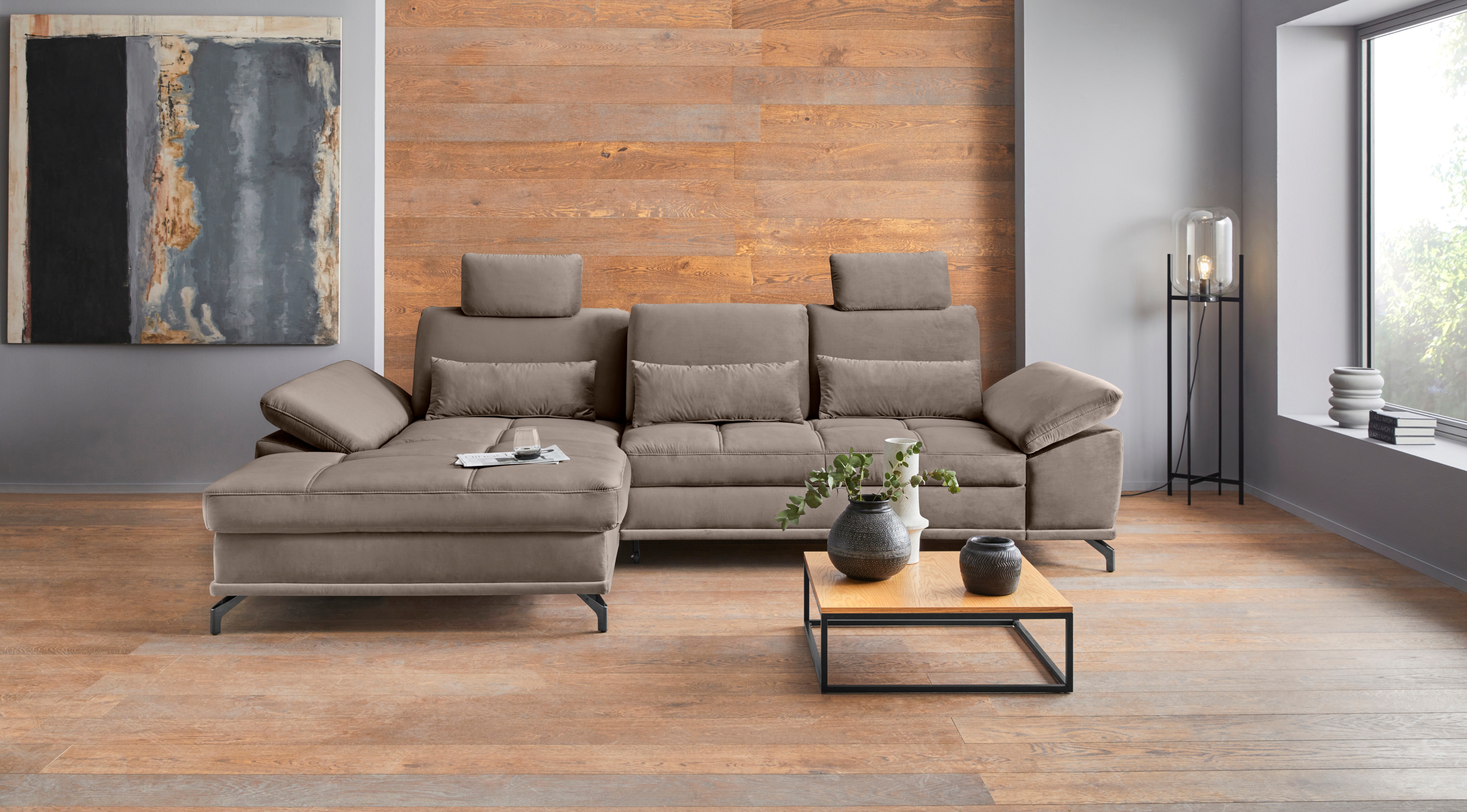 Thumbnail - PLACES OF STYLE Ecksofa "Costello L-Form, B: 301 cm mit Sitztiefen-, Armteilverstellung &" 3 Nierenkissen, optional Bett...