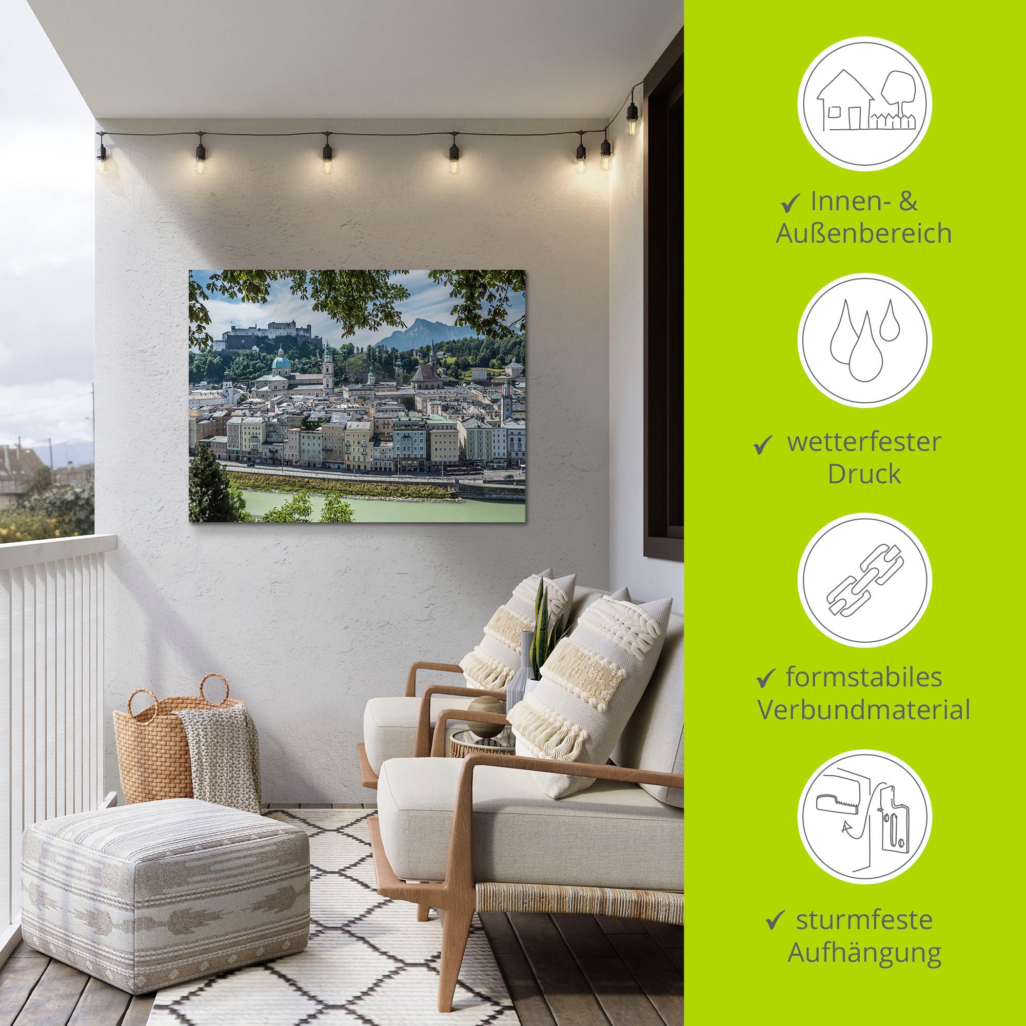 Artland Alu-Dibond-Druck »Salzburg Blick auf die Altstadt«, Österreich, (1 St.), für Innen- und Außenbereich geeignet, Outdoorbild