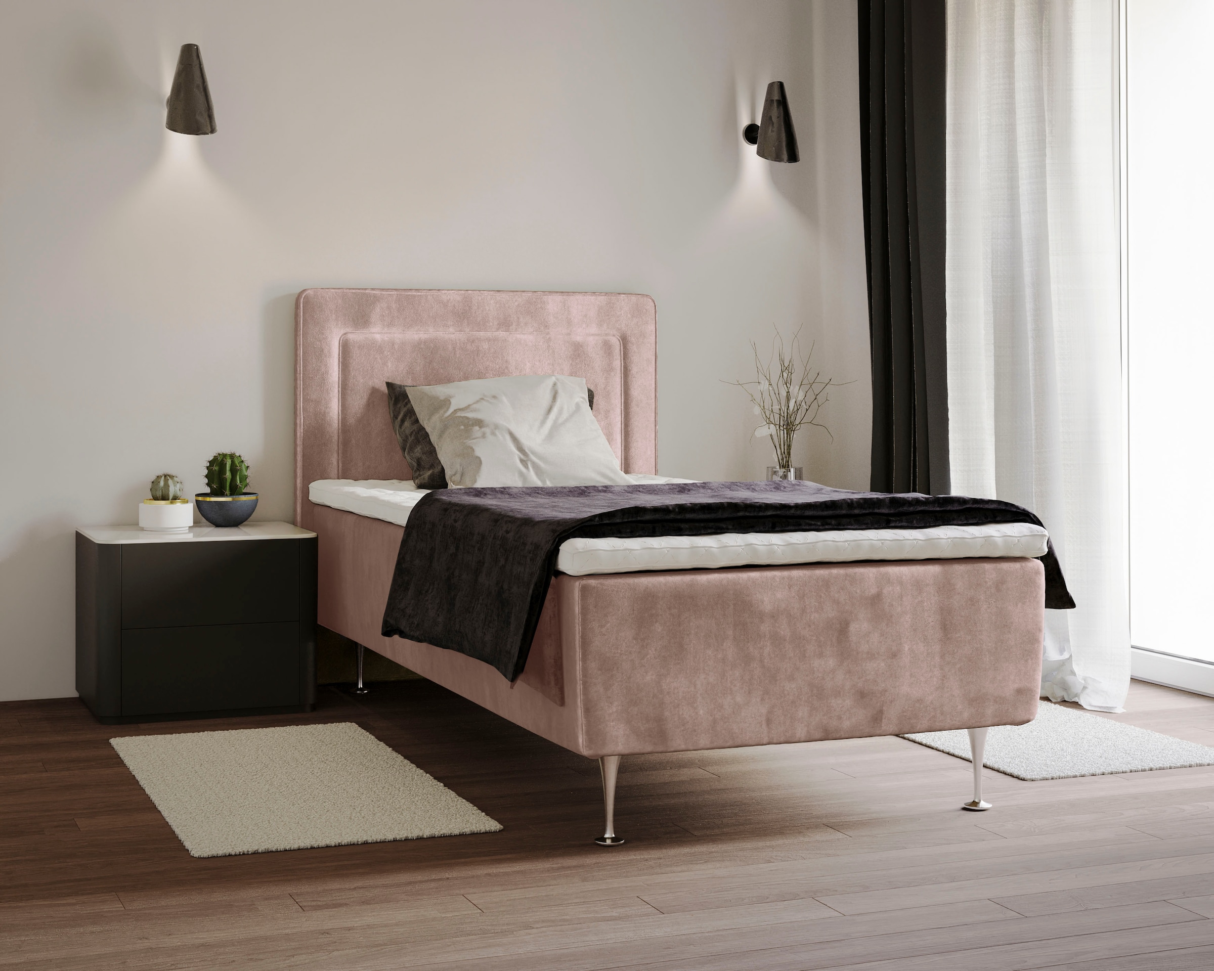 Boxspringbett HOME AFFAIRE "Hacer", lila, B:91cm L:208cm, 100% Polyester, Komplettbetten, Boxspringbett, Topper, H2 oder H3 und in Breiten 70,80,90,120,140,160,180 wählbar