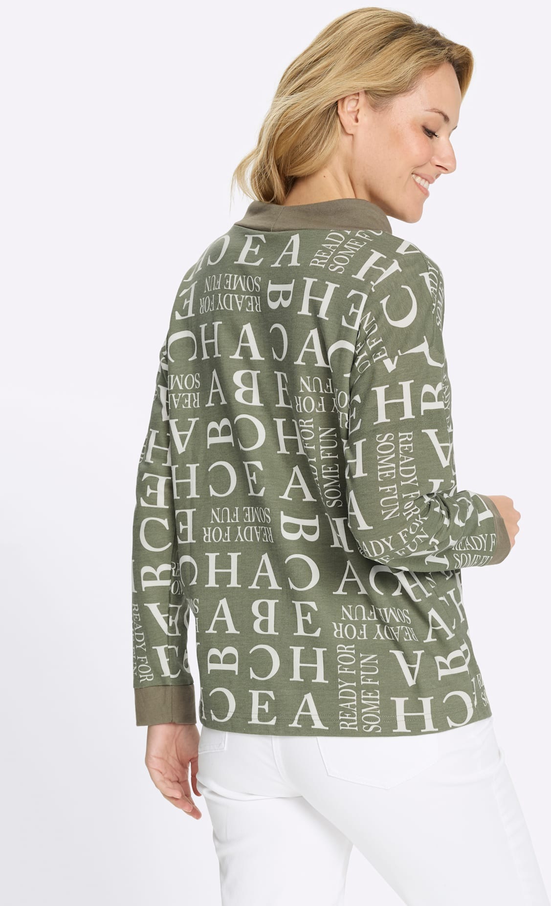 Classic Basics Sweatshirt Femme Khaki/Écru Taille 48 2