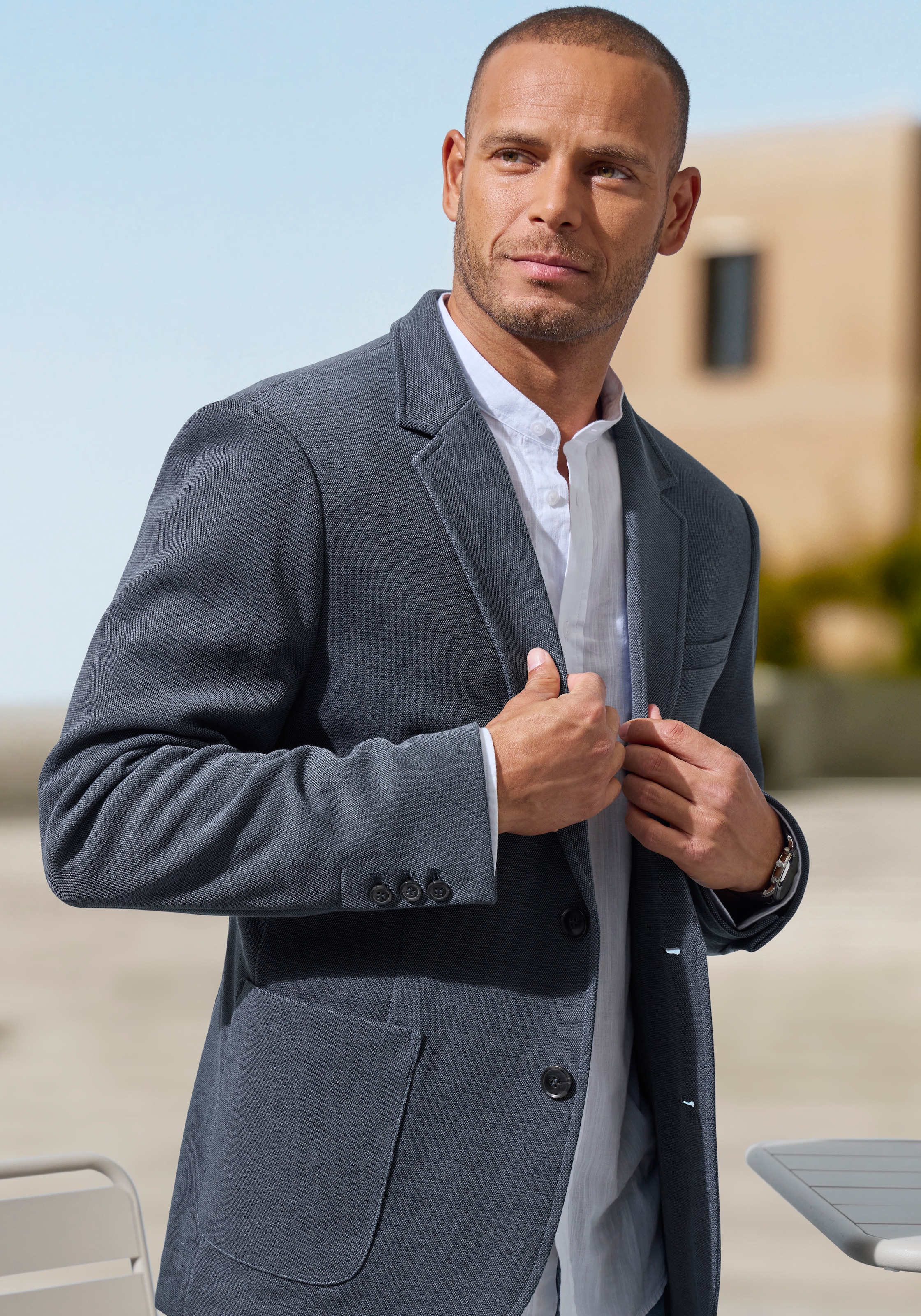 John Devin Sakko »aus elastischer Pikee-Qualität« lässiges Stretchsakko mit dezentem Muster