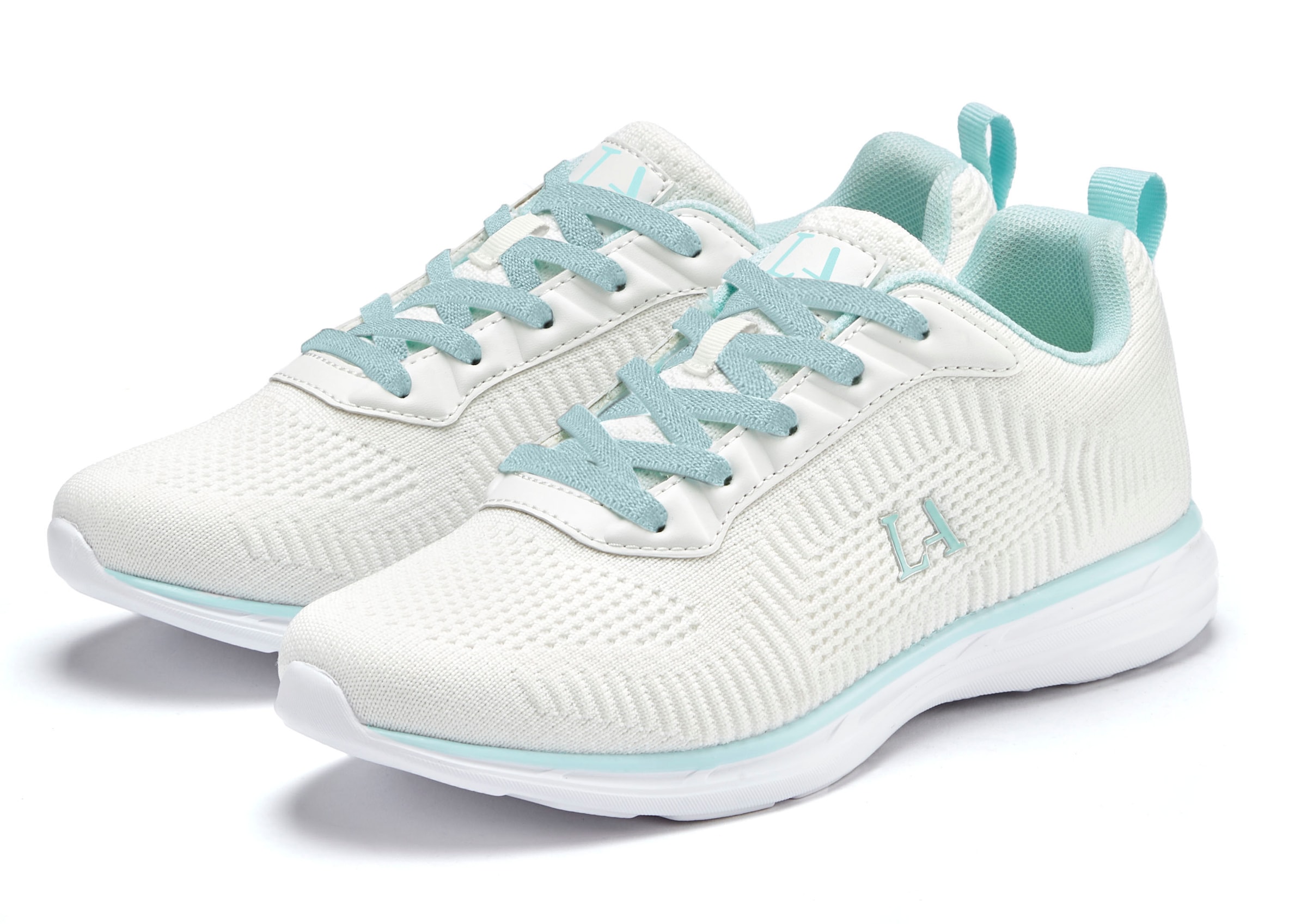 Sneaker LASCANA "Turnschuhe", Damen, Gr. 36, grün (weiß, mint), Obermaterial: 60% Textilmaterial, 40% Lederimitat. Decksohle: 100% Textilmaterial. Futter: 100% Textilmaterial. Laufsohle: 100% Synthetik, kontrastfarbene Details, unifarben, Basic, Schuhe Sn