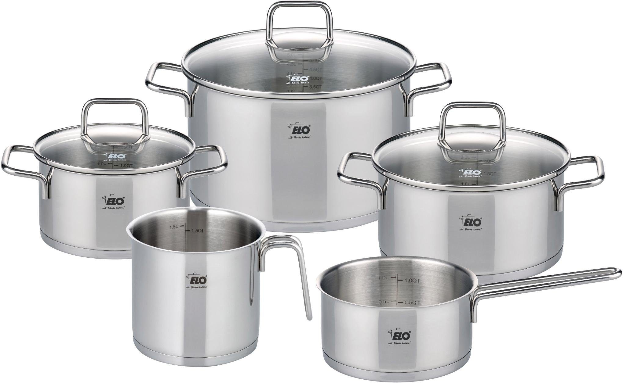 Elo Topf-Set »Citrin«, Edelstahl 18/8, (Set, 8 tlg., Bratentopf Ø 16/20cm, Fleischtopf Ø 24cm, Kasserolle Ø 16cm, Milchtopf), Induktion