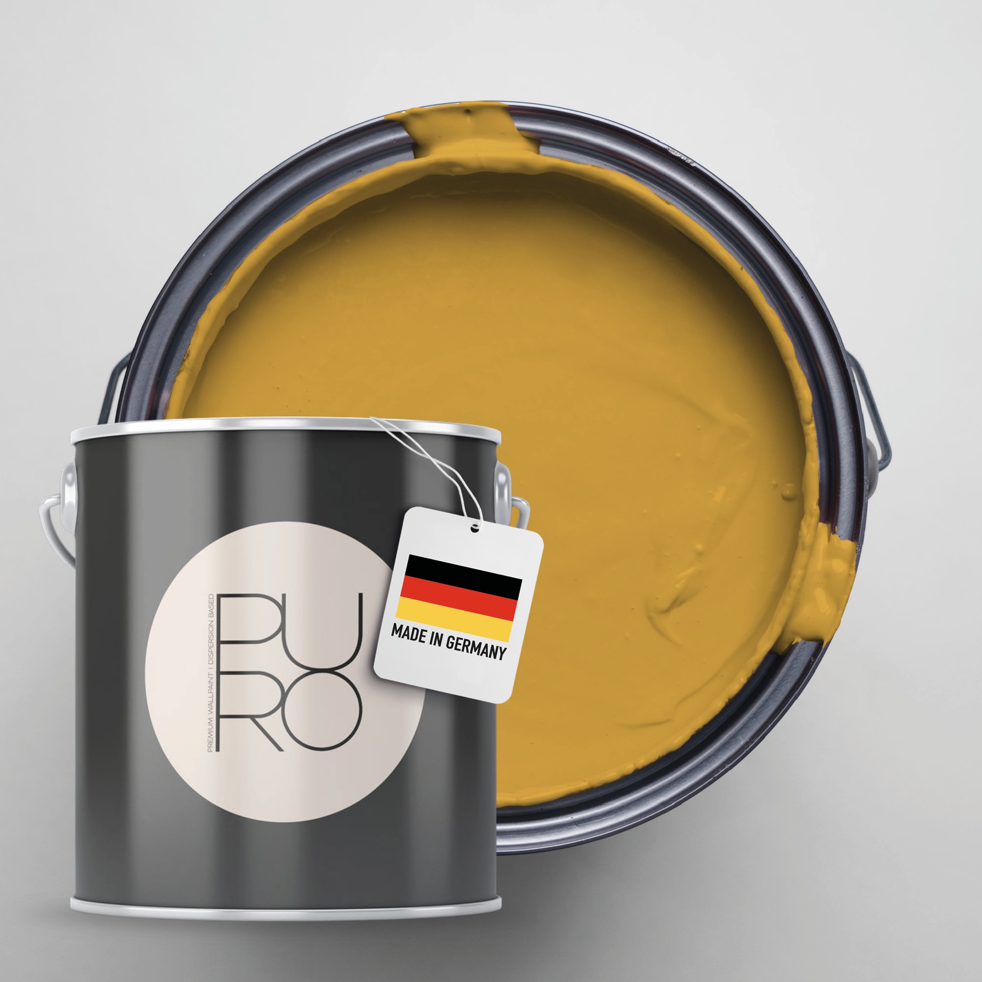 A.S. CRÉATION Wandfarbe "Premium Innenwandfarbe PURO Tuchmatt smooth saffron", 2,5 l 2,5ml, grau, Farben, ideal für Wohnzimmer, Schlafzimmer, Flur